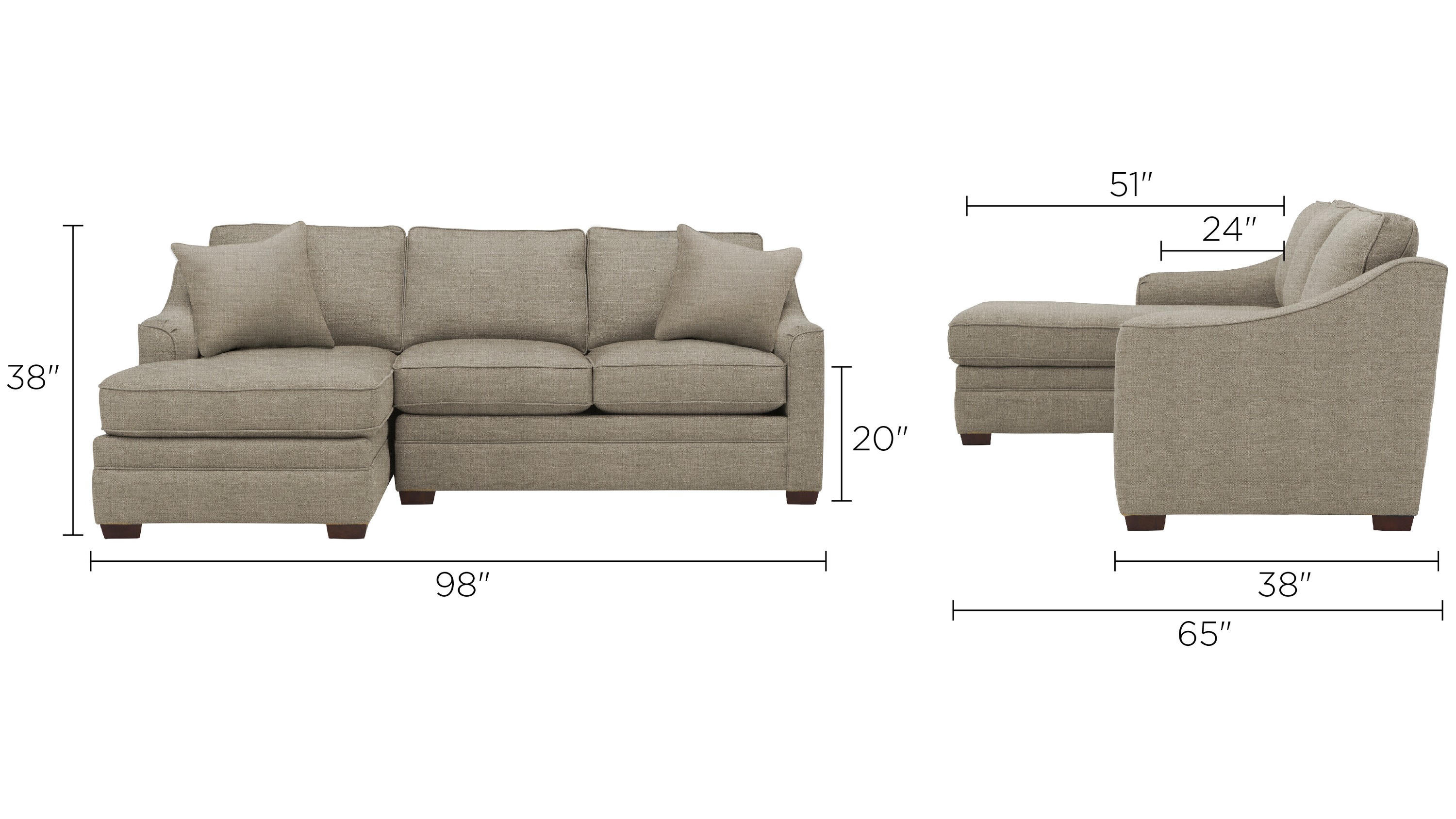 Hazelton 2-pc. Sectional Sofa Dimensions