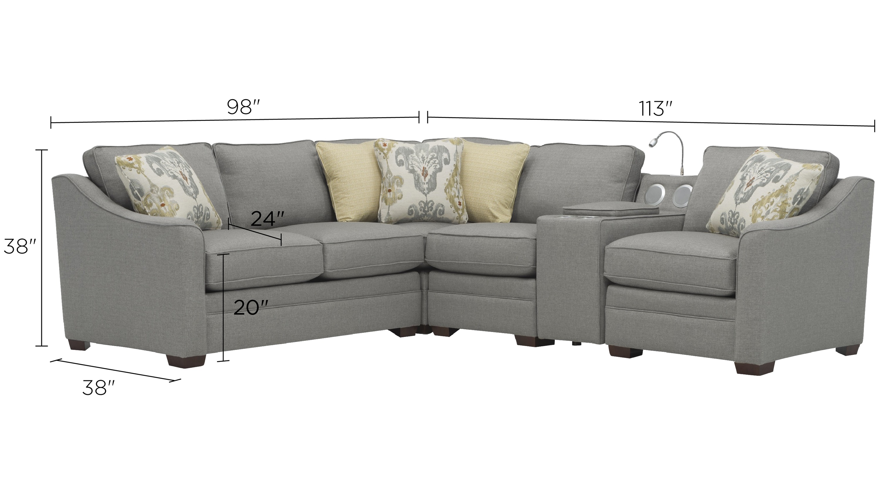 Hazelton 5-pc. Sectional Sofa w/ Storage Dimensions