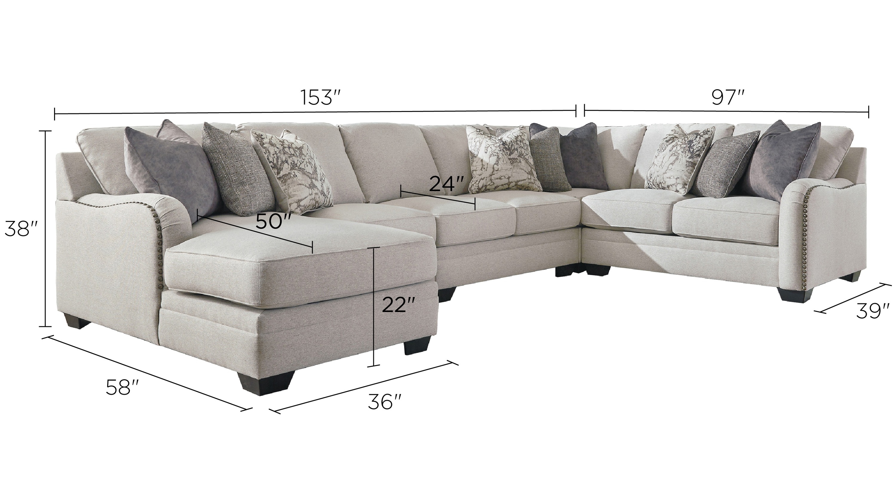 Clancy 5-pc. Sectional Sofa Dimensions