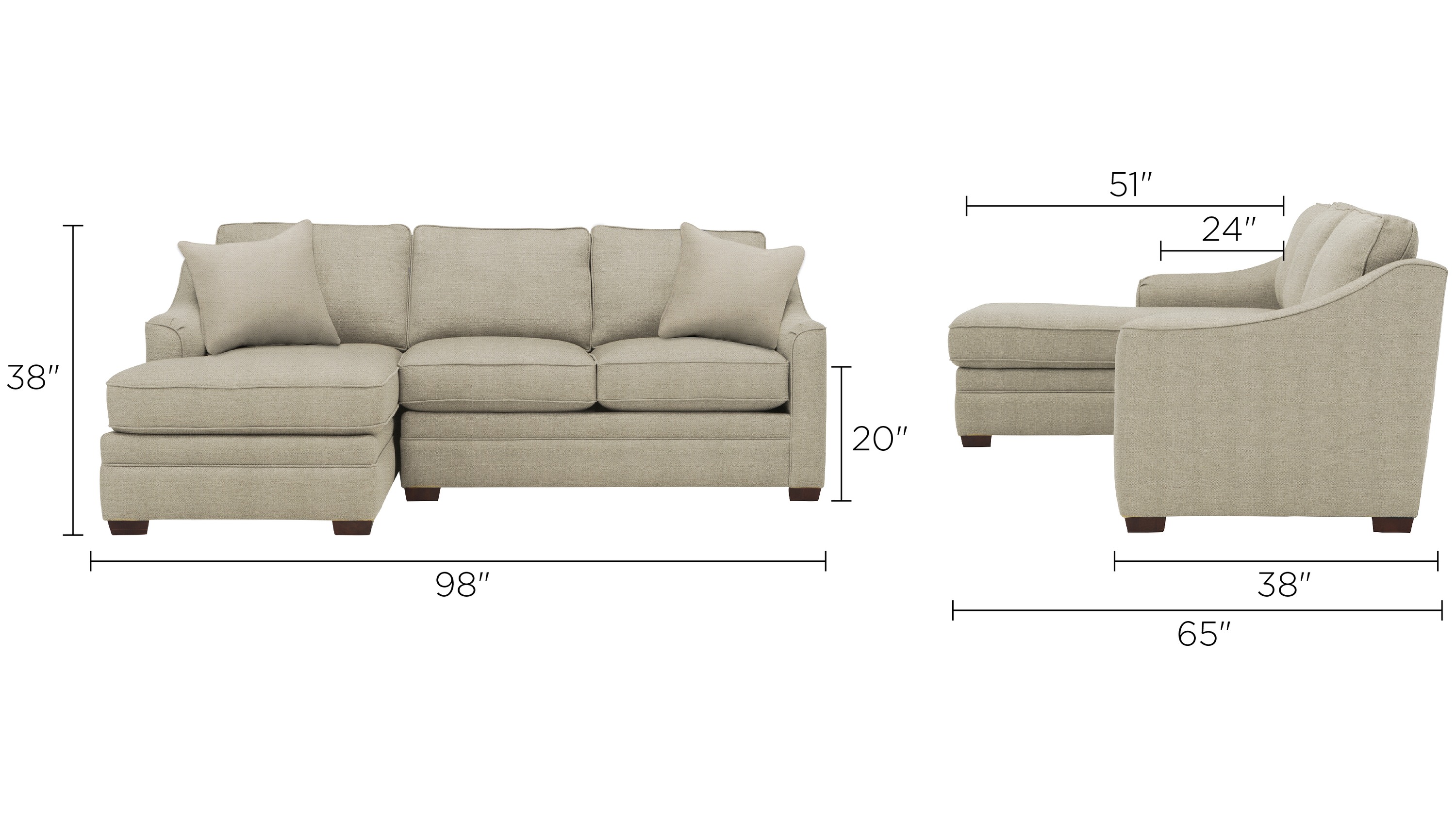 Hazelton 2-pc. Sectional Sofa Dimensions