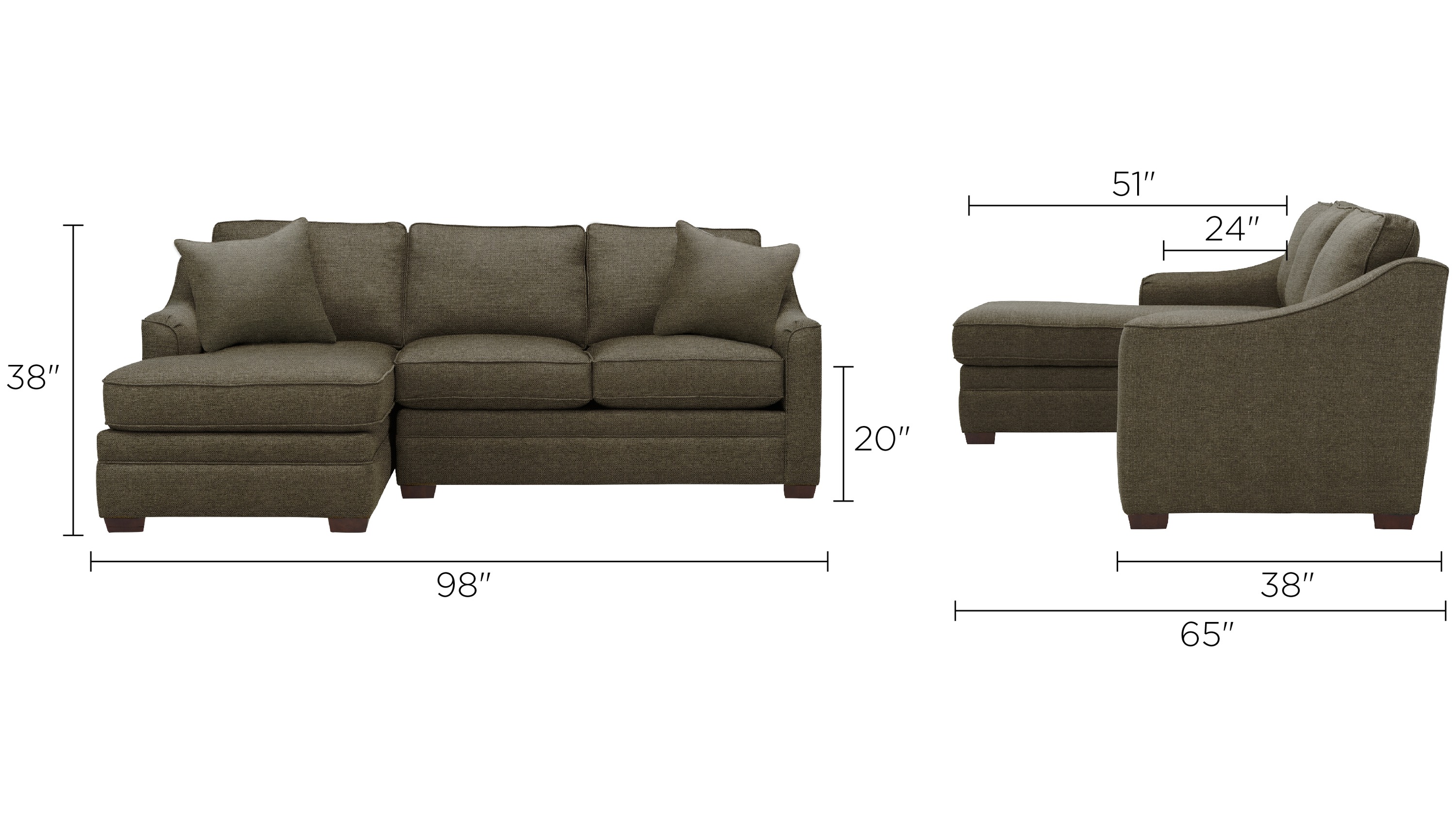 Hazelton 2-pc. Sectional Sofa Dimensions