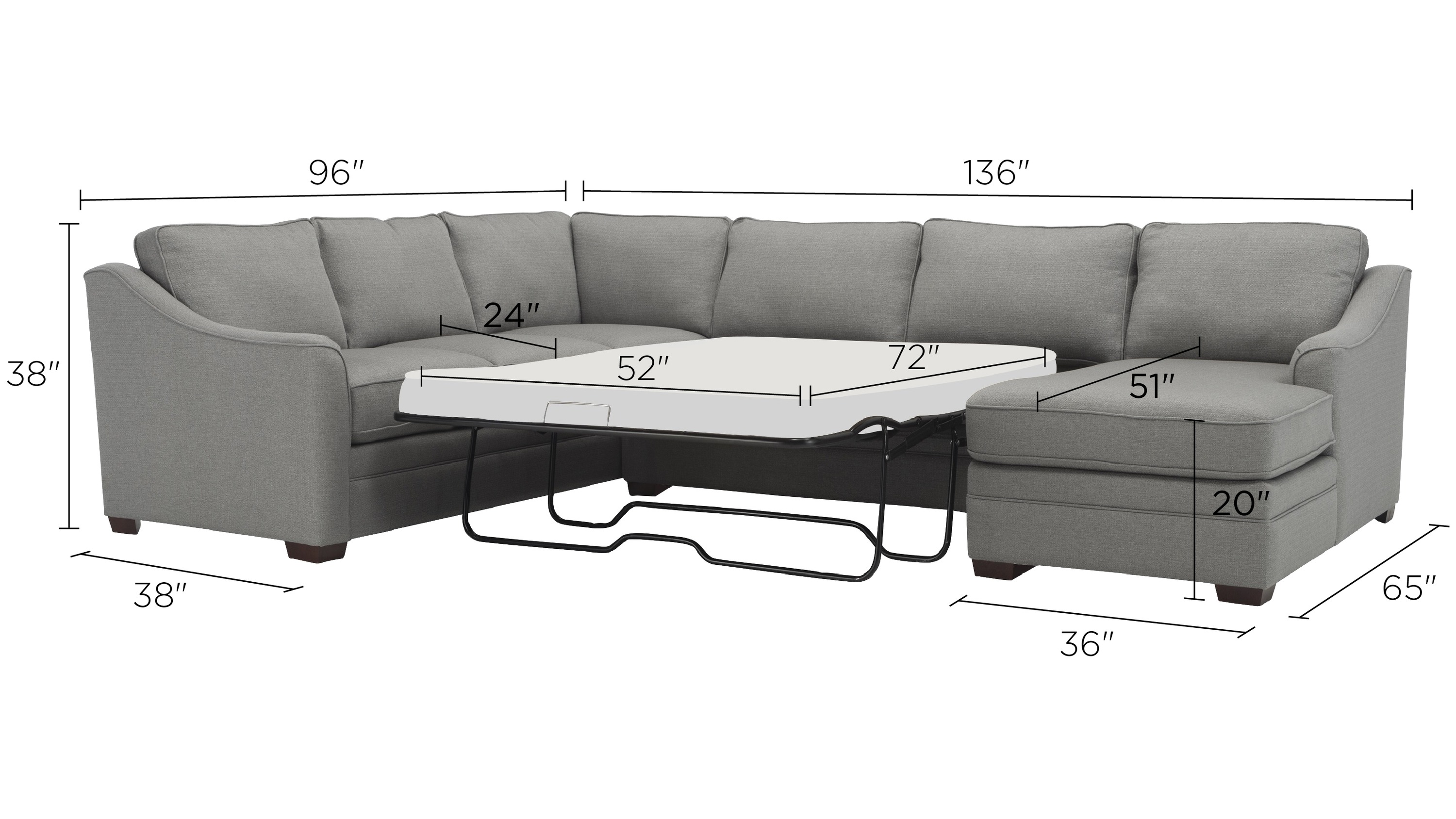 Hazelton 3-pc. Sectional Sofa w/ Full Sleeper Dimensions