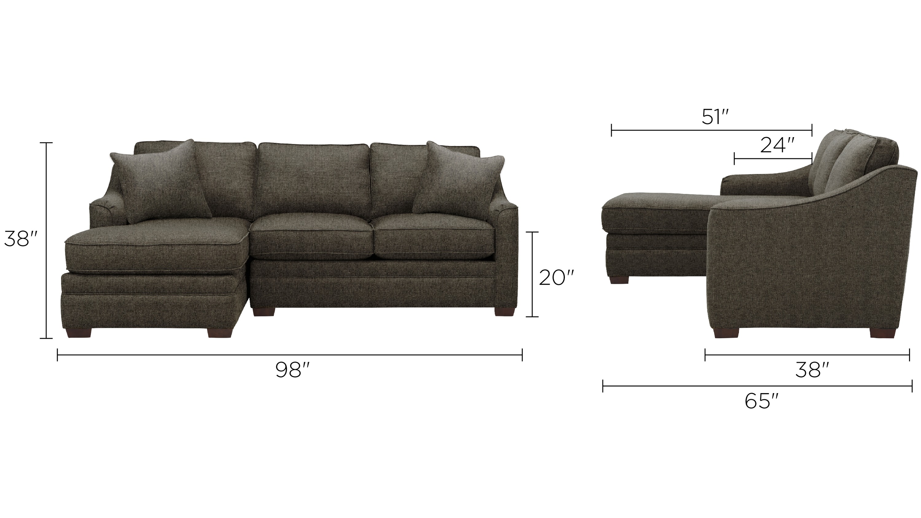 Hazelton 2-pc. Sectional Sofa Dimensions