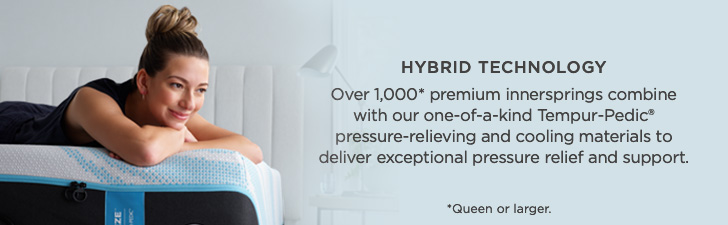HYBRID TECHNOLOGY - Over 1,000* premium innersprings combine with our one-of-a-kind Tempur-Pedic&reg; pressure-relieving and cooling materials to deliver exceptional pressure relief and support. *Queen or larger.