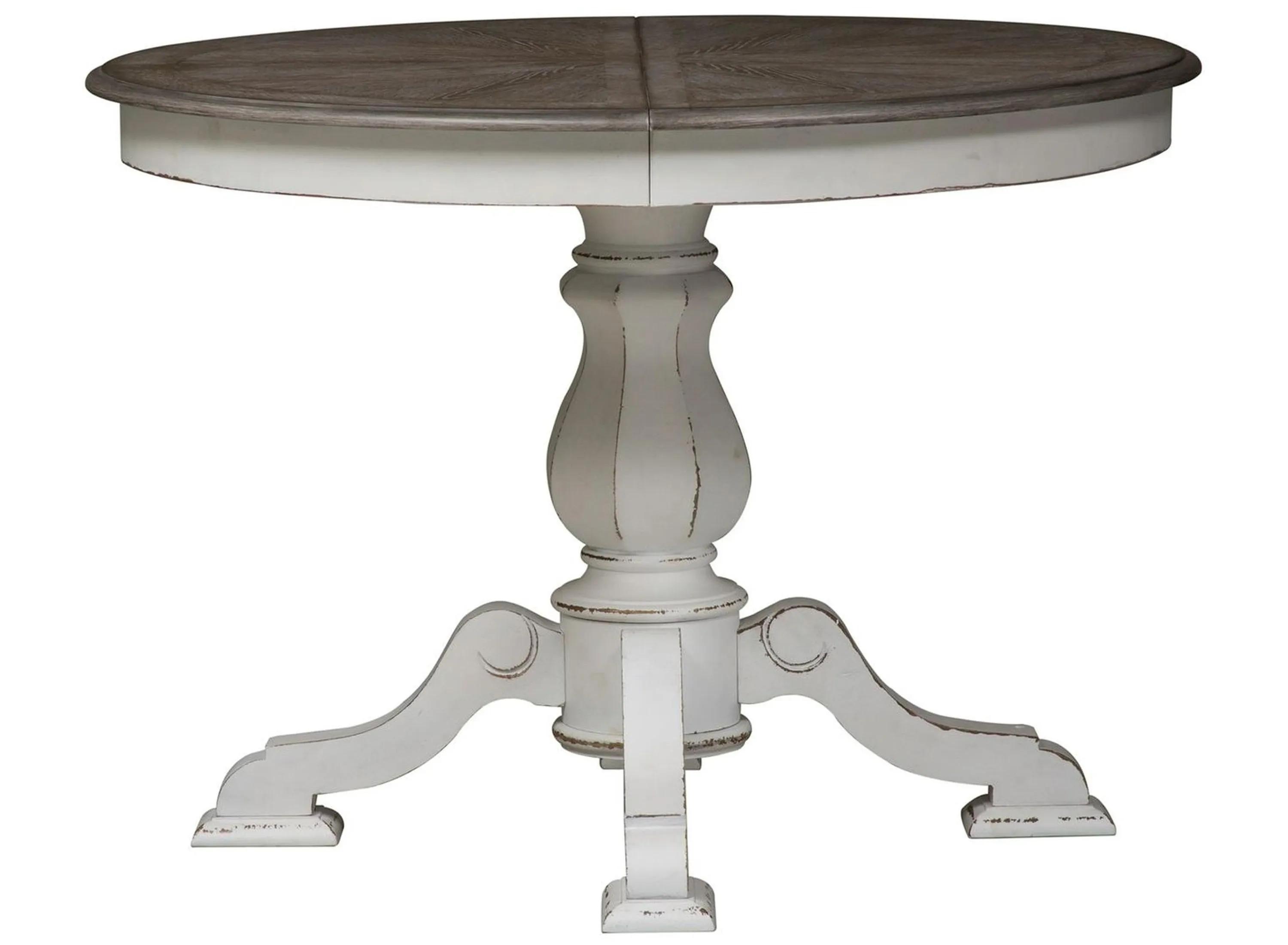 Camellia Manor Antique White And Weathered Bark Extendable Dining Table