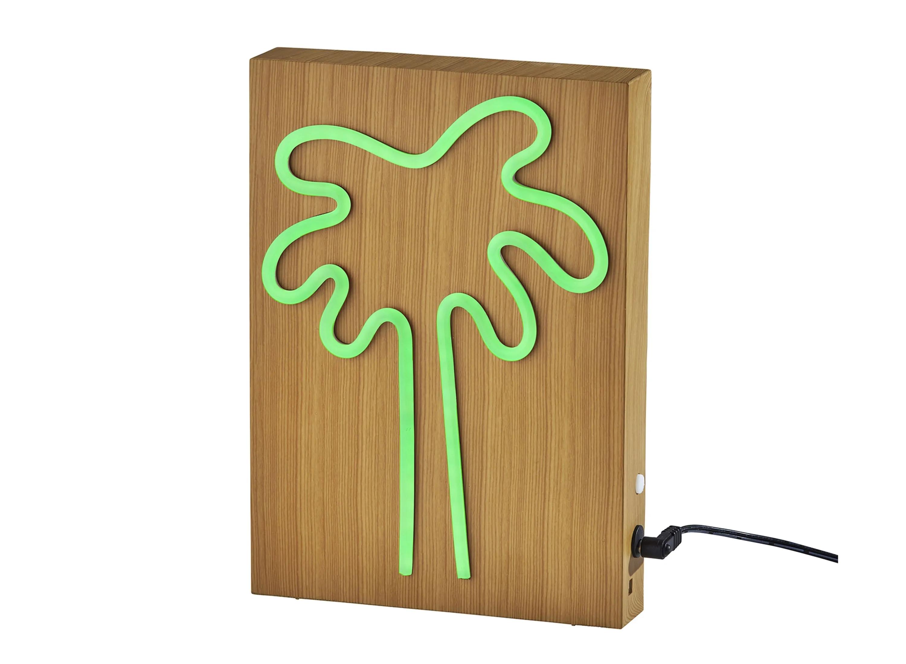 Wood Framed Neon Palm Tree Table/Wall Lamp