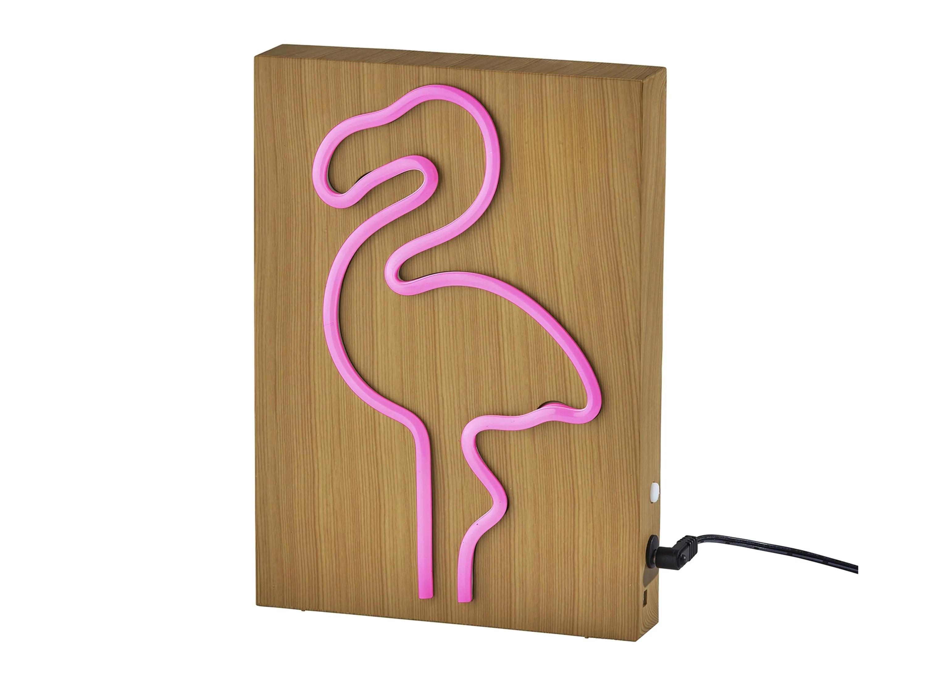 Wood Framed Neon Flamingo Table/Wall Lamp