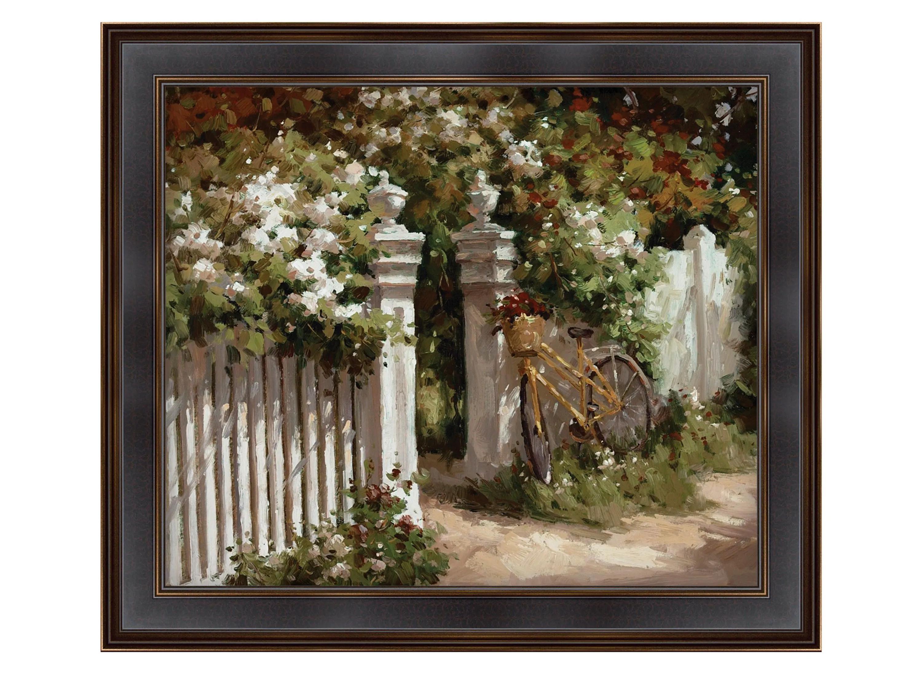 White Fence Framed Canvas Wall Art