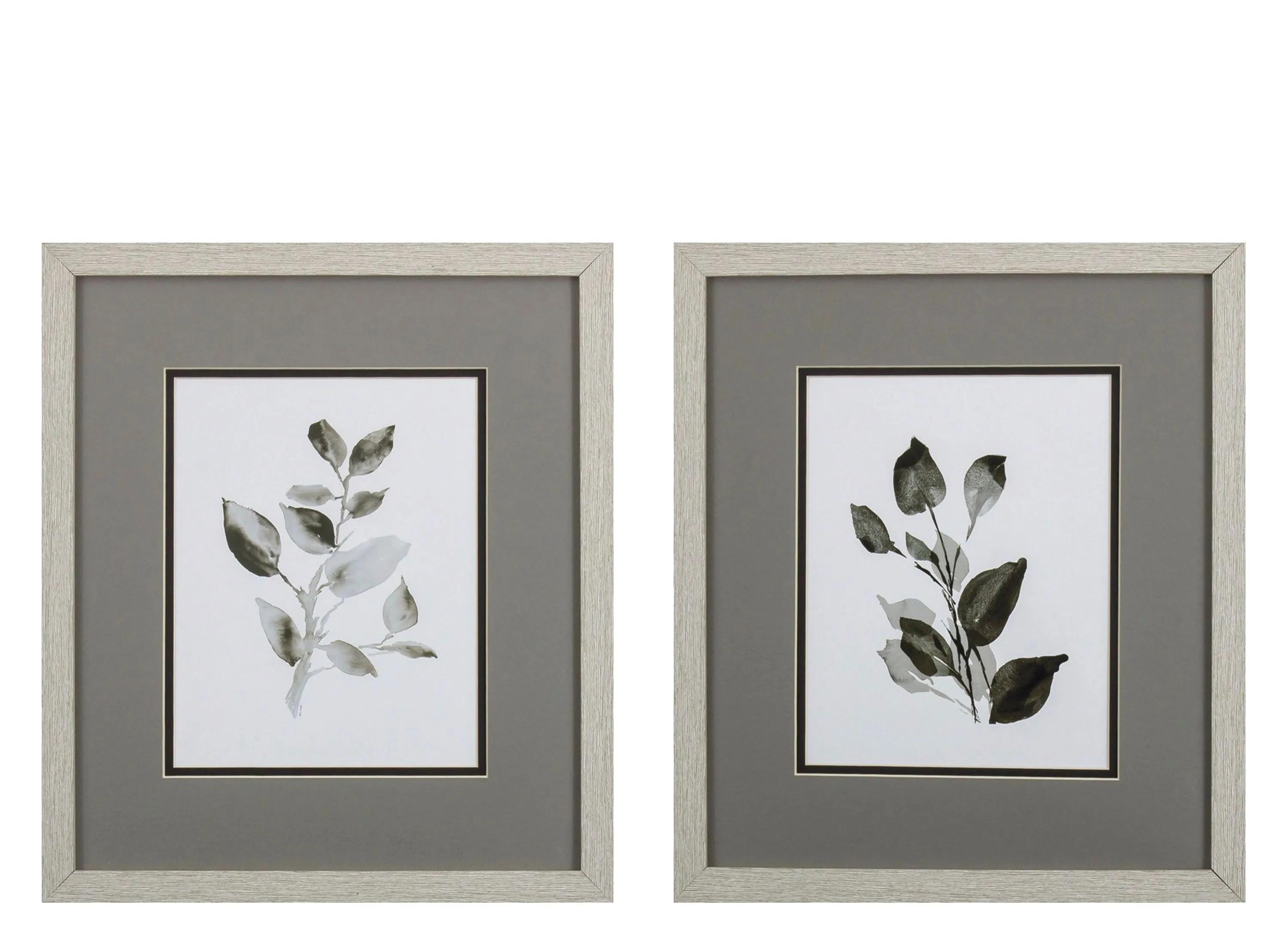 Gray Black Leaves S/2 Wall Art