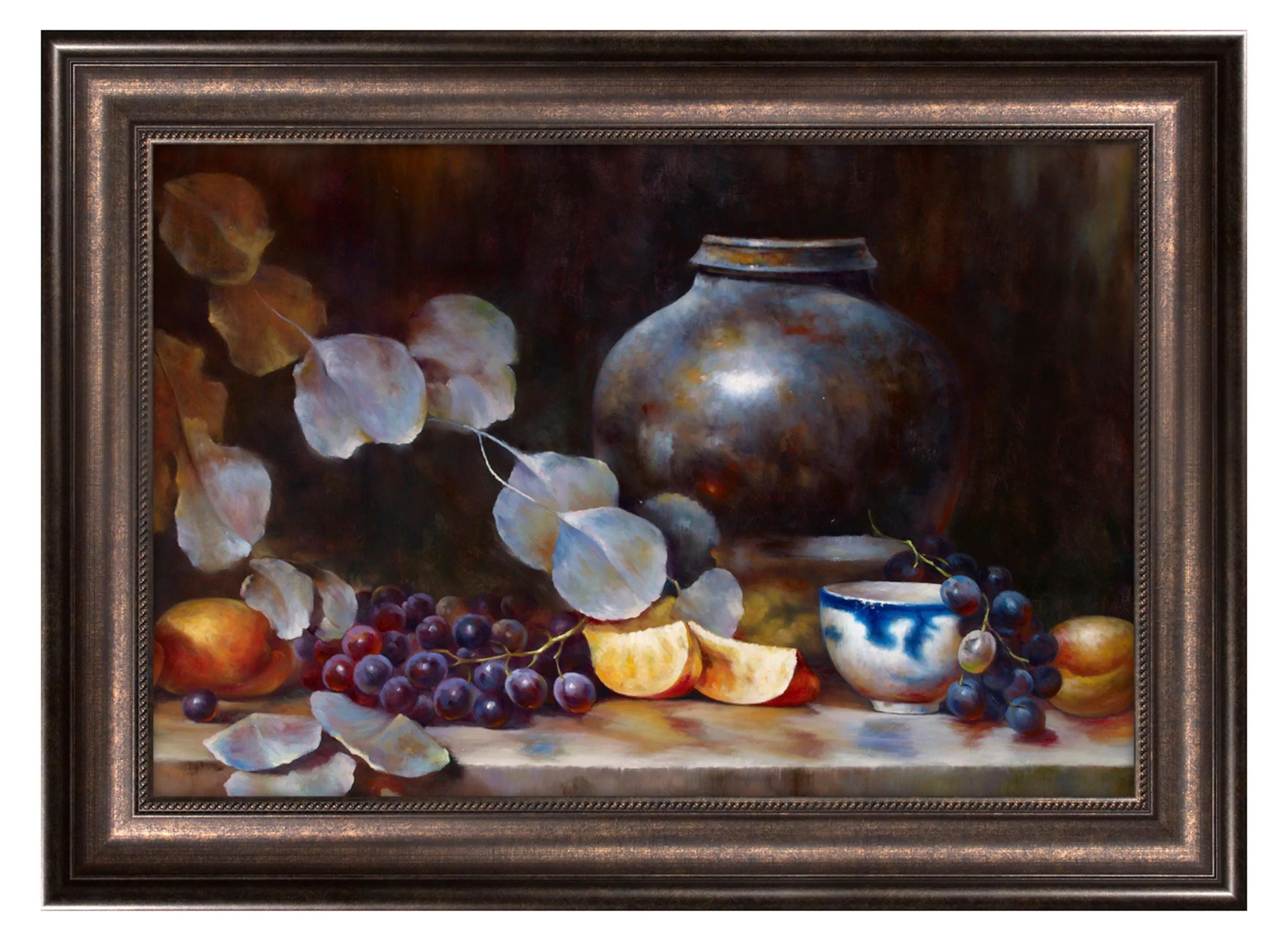 120077272 Brown Urn and Floral Framed Canvas Wall Art sku 120077272