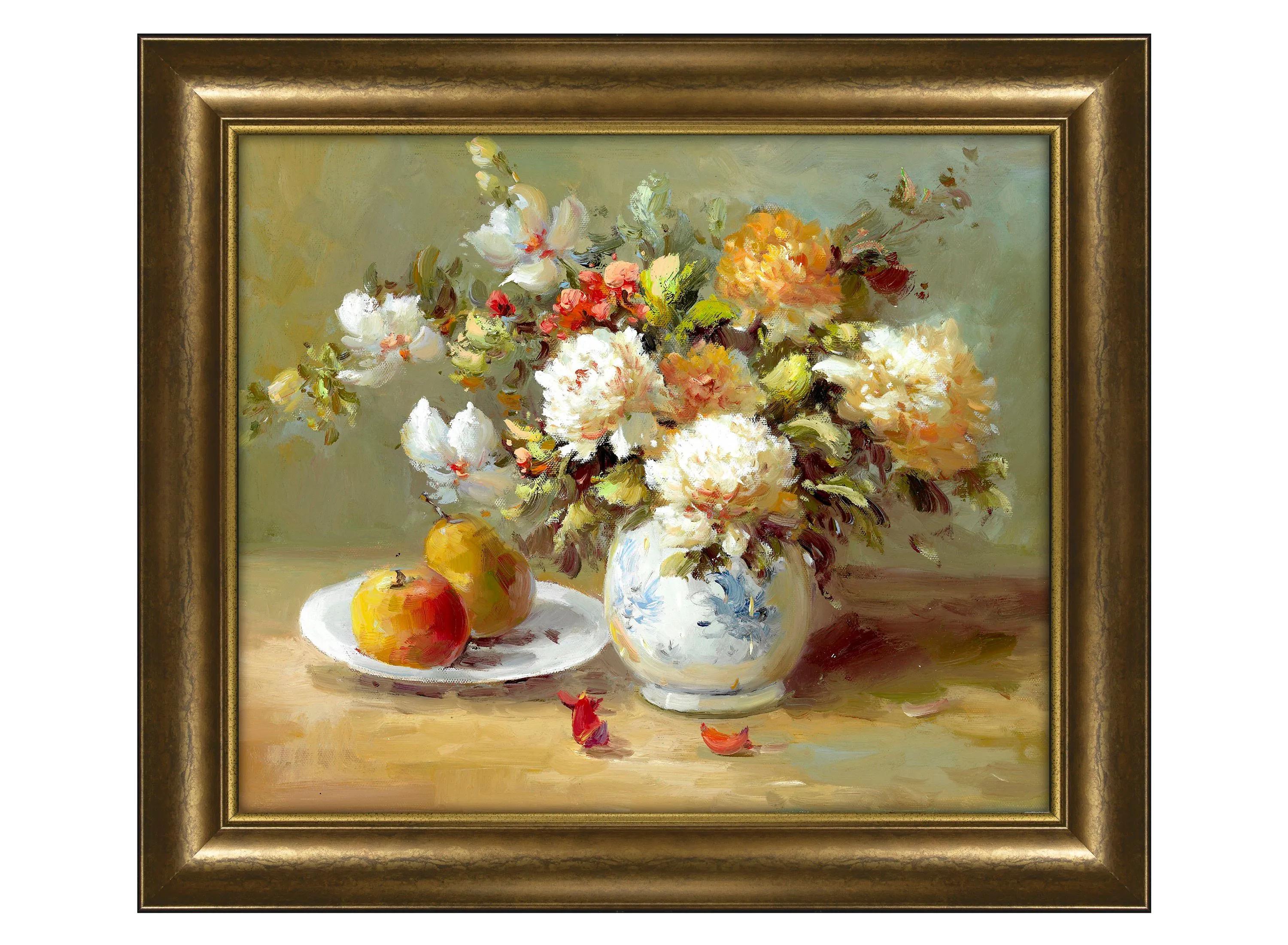 120183140 Flowers and Fruits Framed Canvas Wall Art sku 120183140