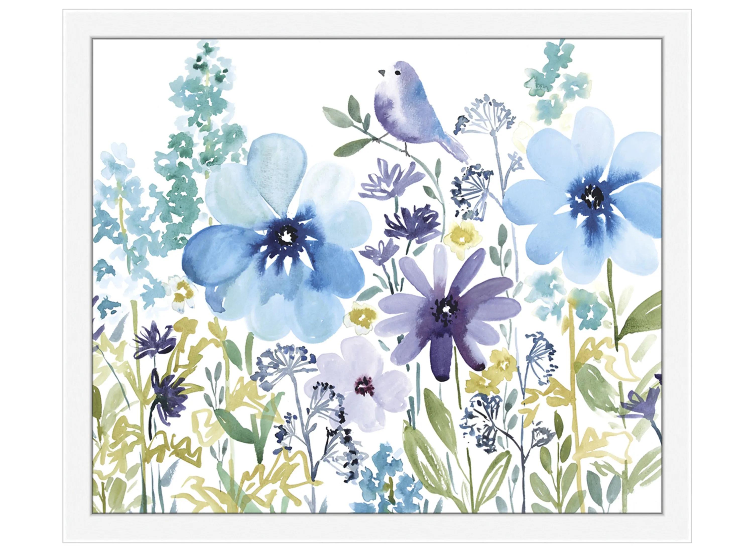 Flowers And Birds Blue Wall Art