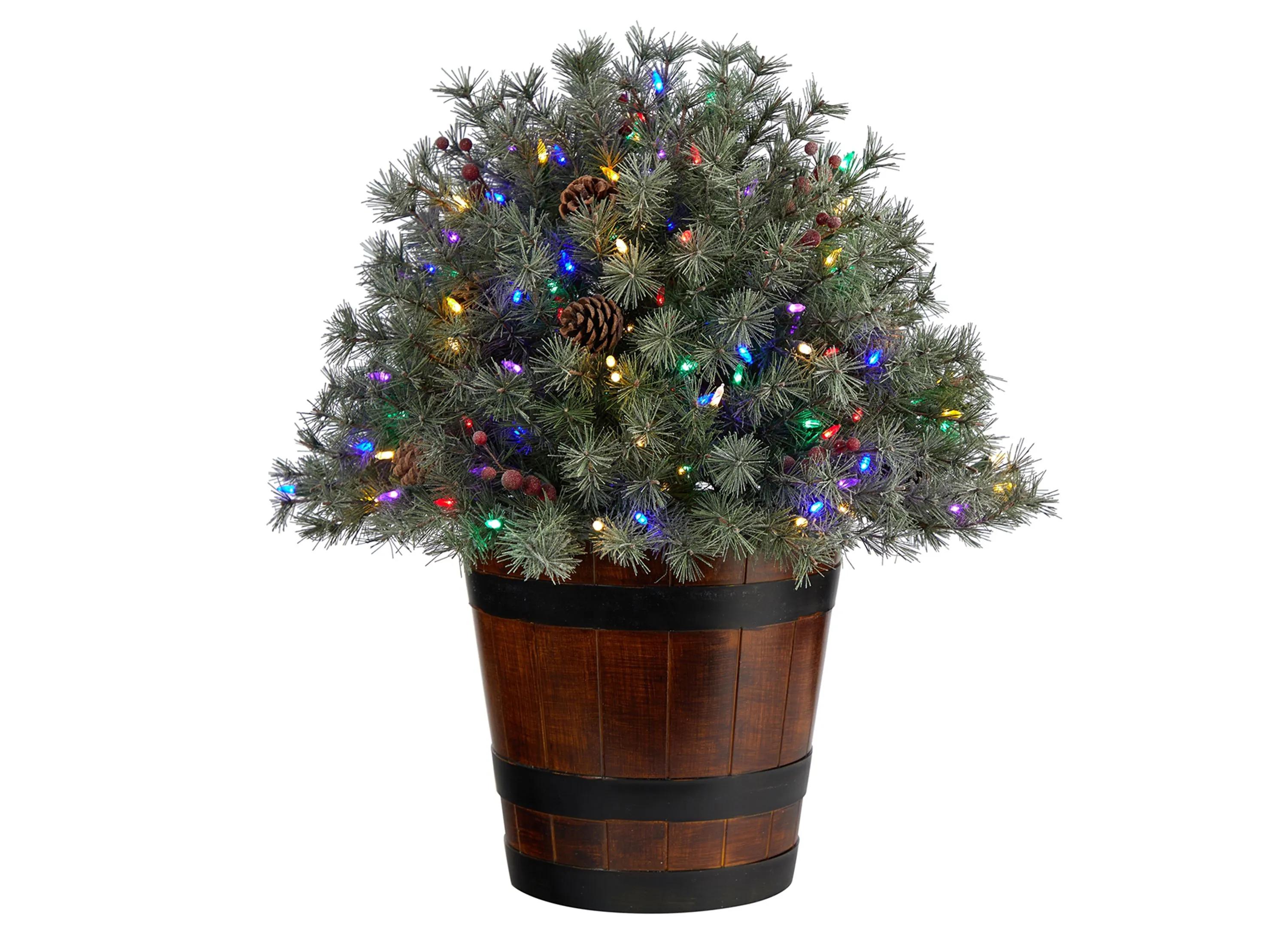 26 Pre-Lit Flocked Artificial Shrub with Pinecones