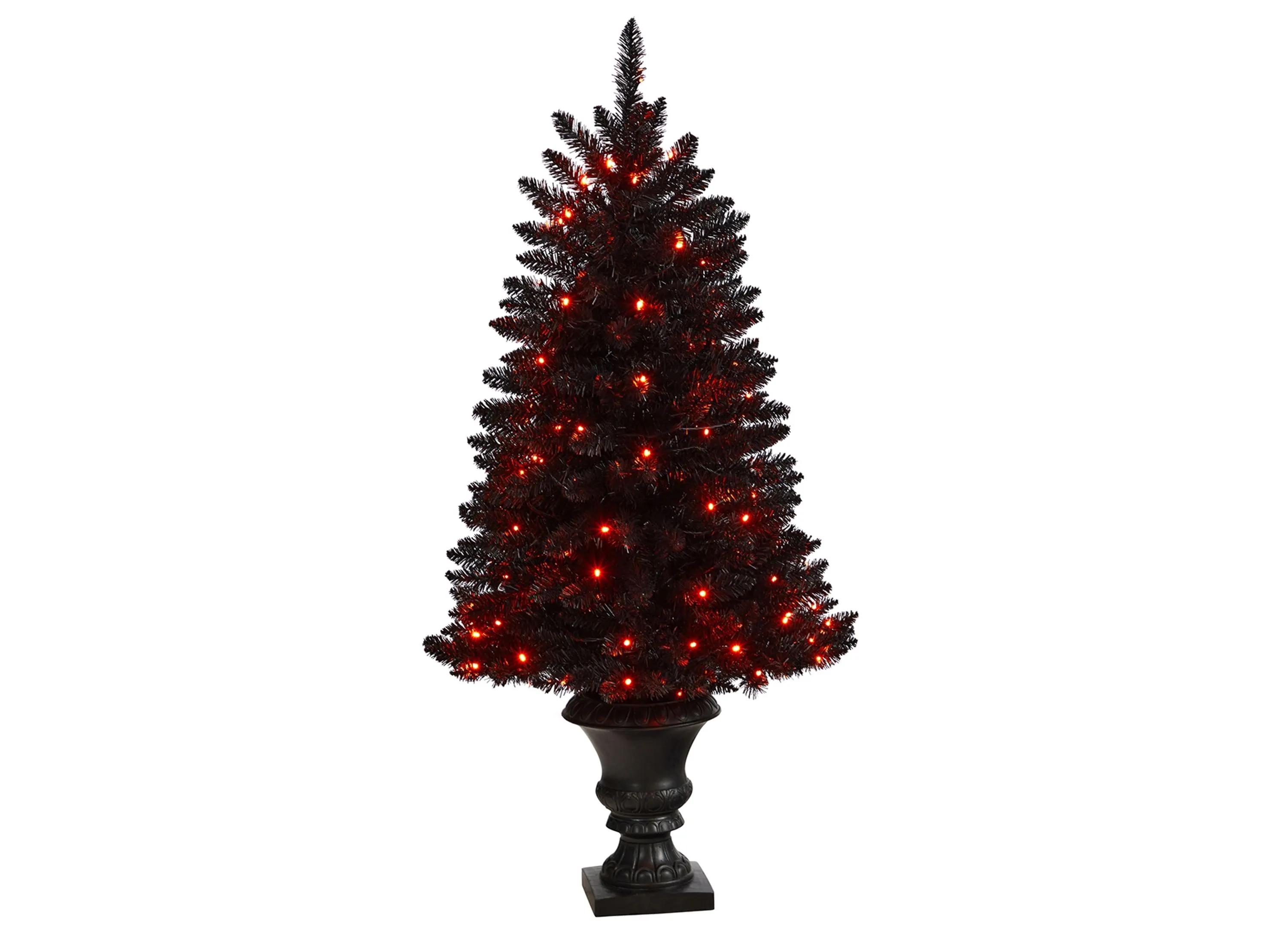 4 Pre-Lit Black Halloween Artificial Tree in Urn
