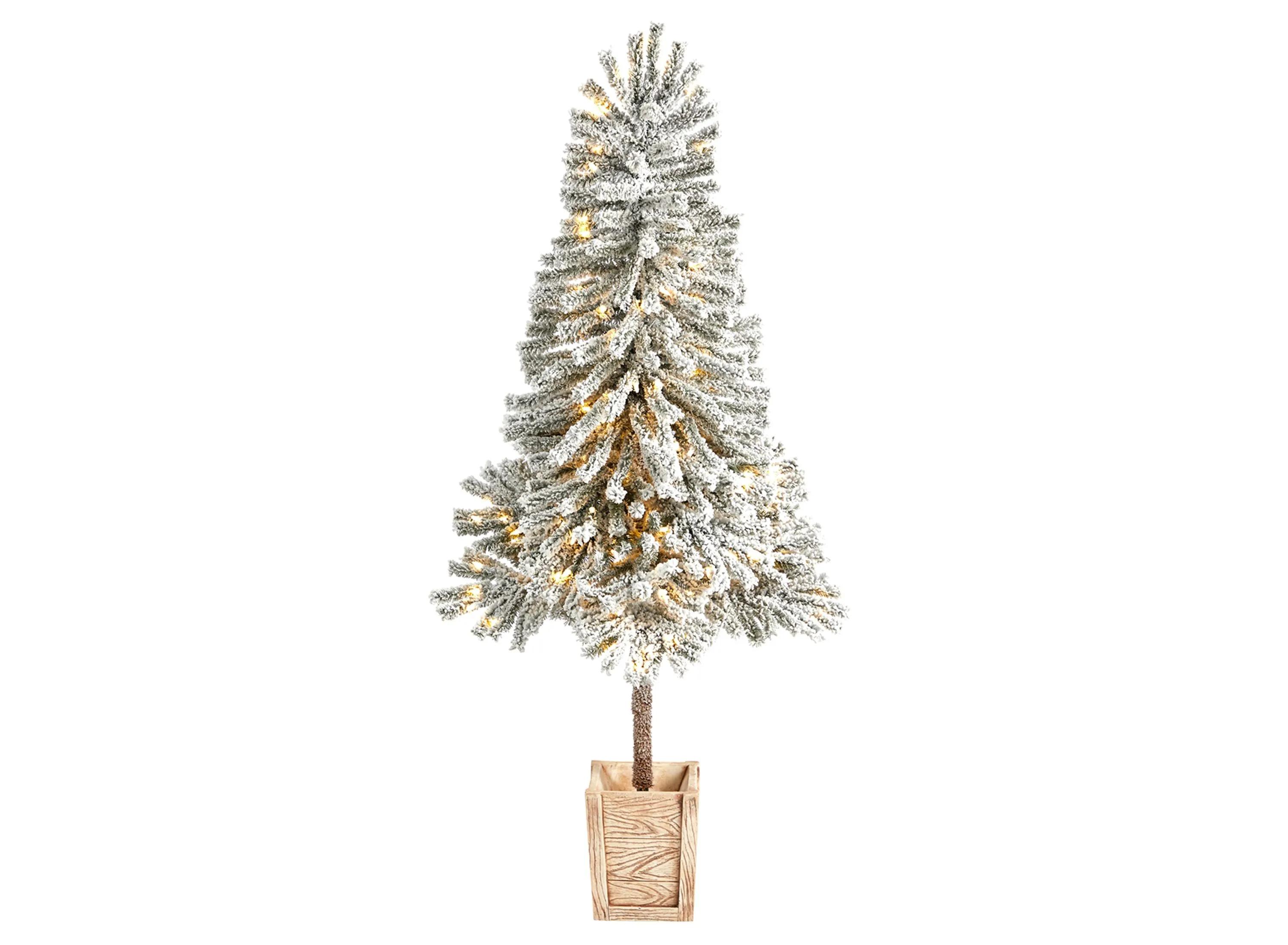 5 Pre-Lit Winter Flocked Leaning Artificial Tree
