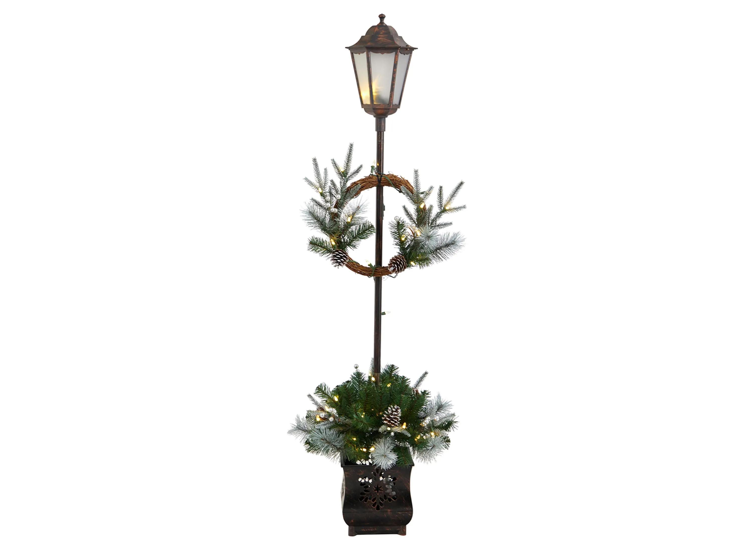 5 Holiday Pre-Lit Decorated Lamp Post with Artificial Holiday Greenery