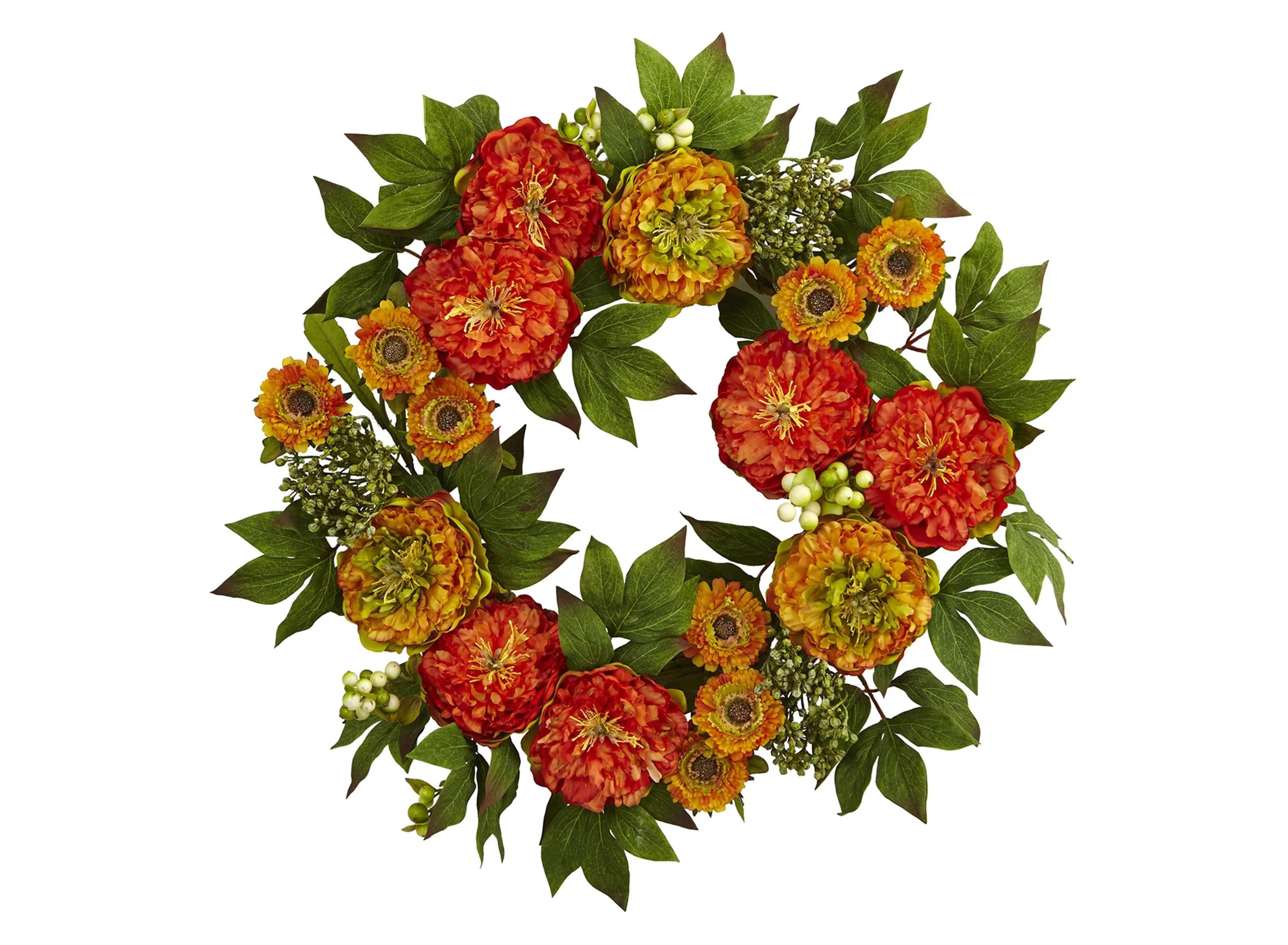 24 Peony and Mum Artificial Wreath