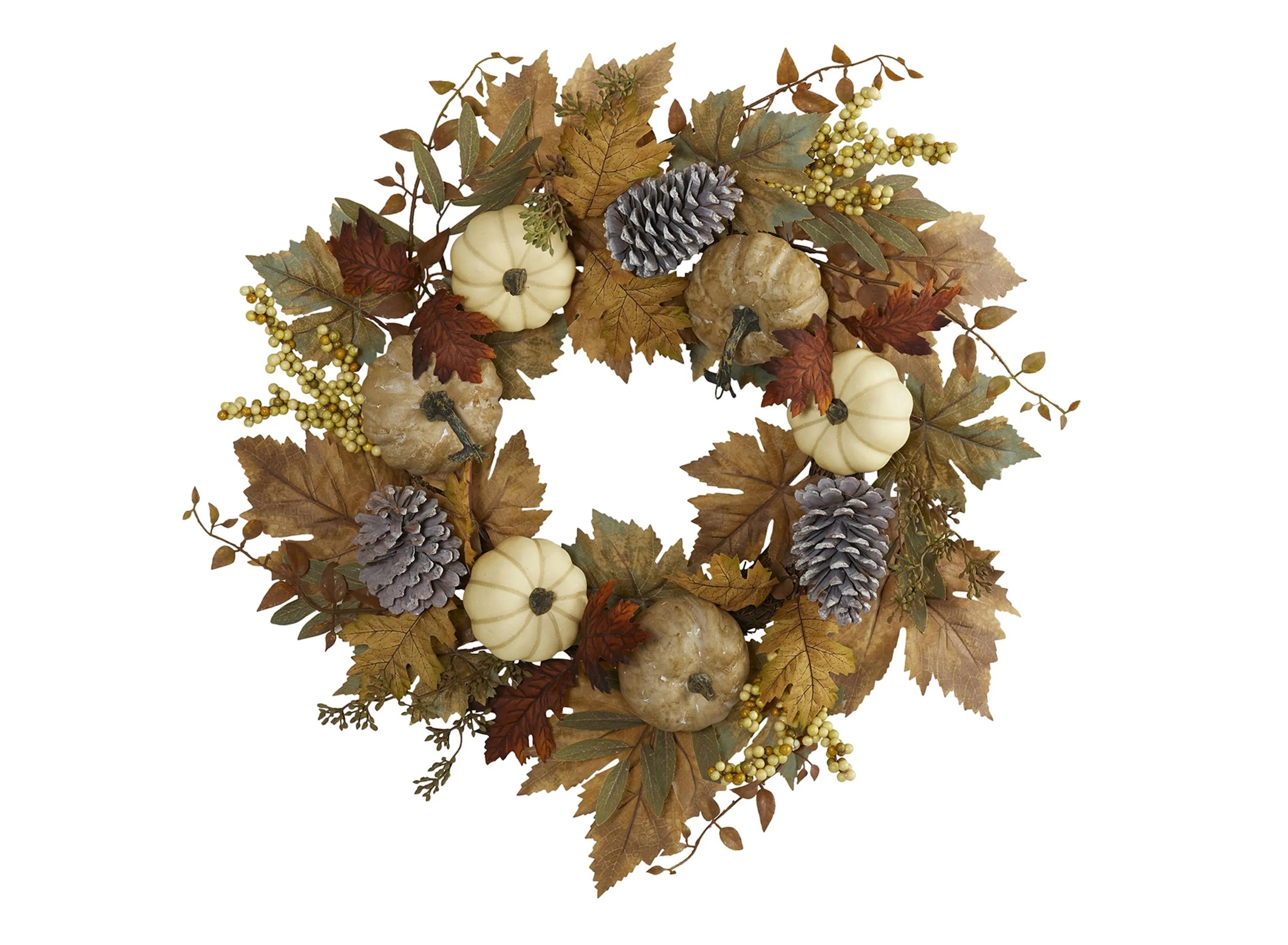 24 Pumpkins and Pine Cones Artificial Wreath