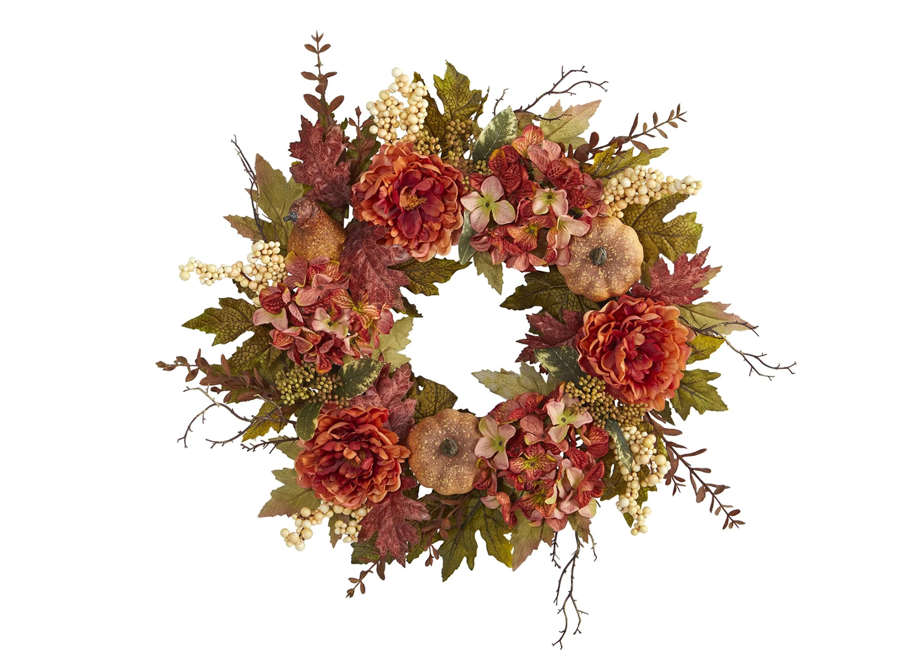 24 Peony and Pumpkins Artificial Wreath