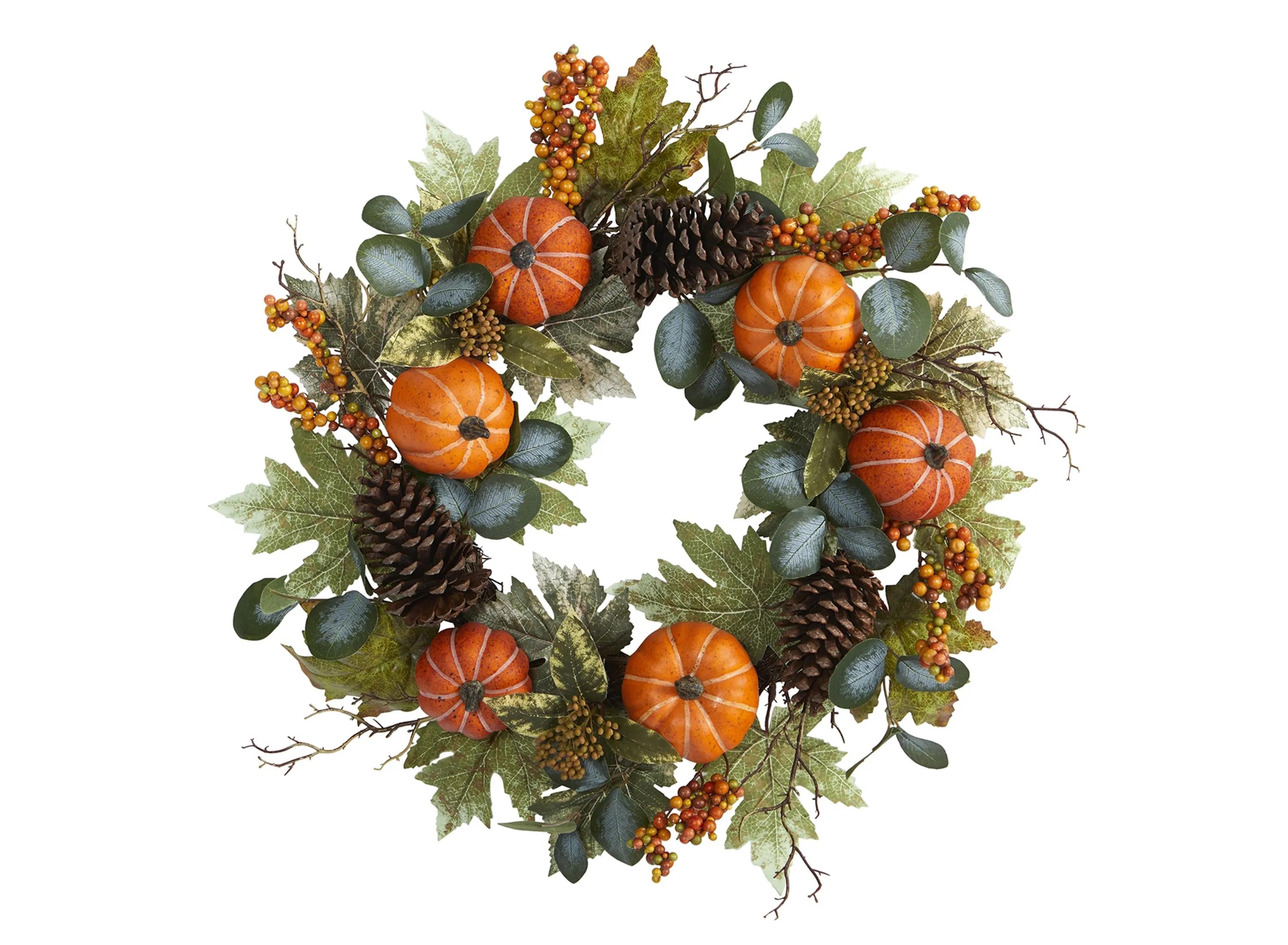 24 Pumpkins and Berries Artificial Wreath
