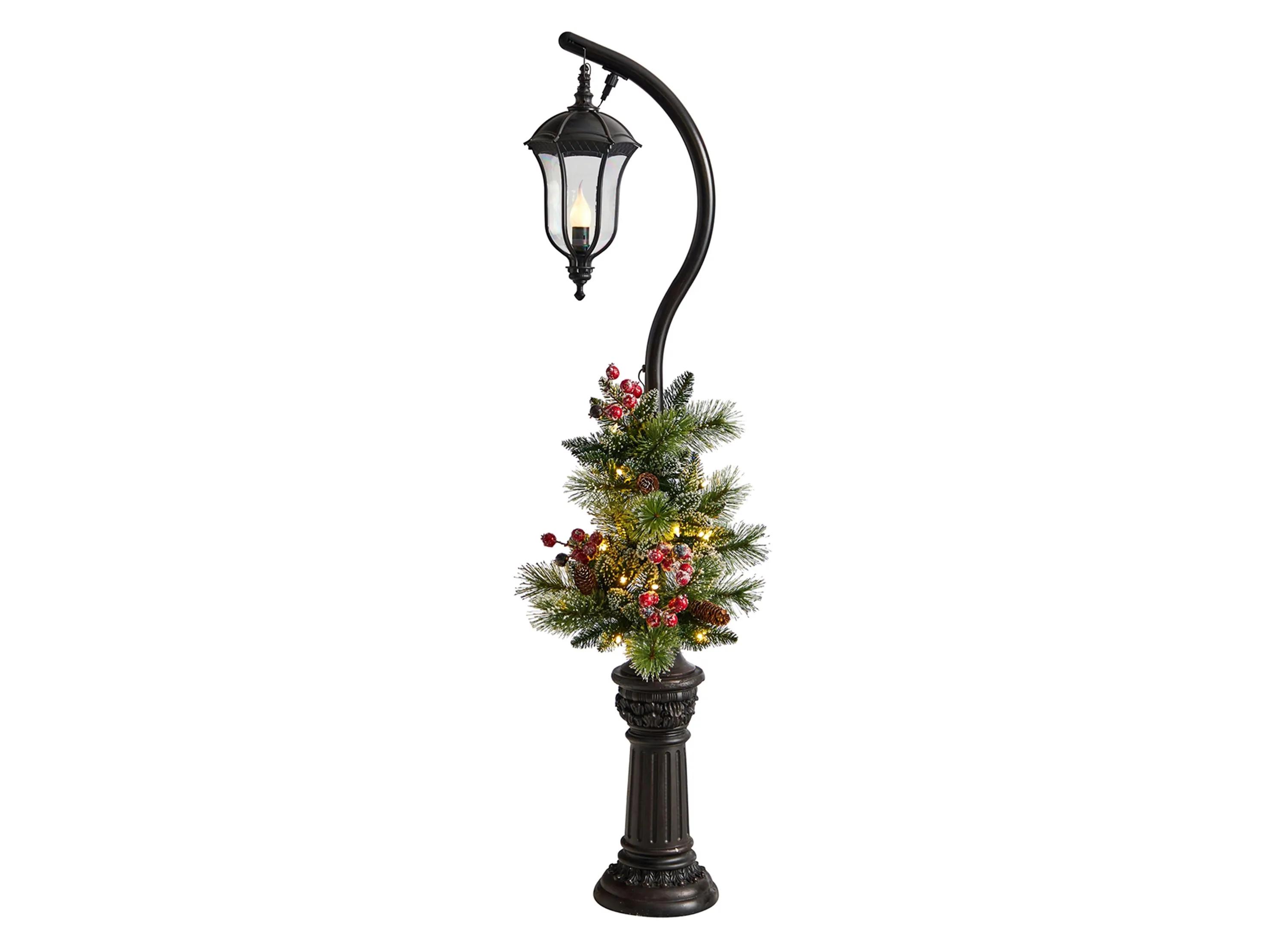 5' Pre-Lit Holiday Decorated Lamp Post with Artificial Greenery