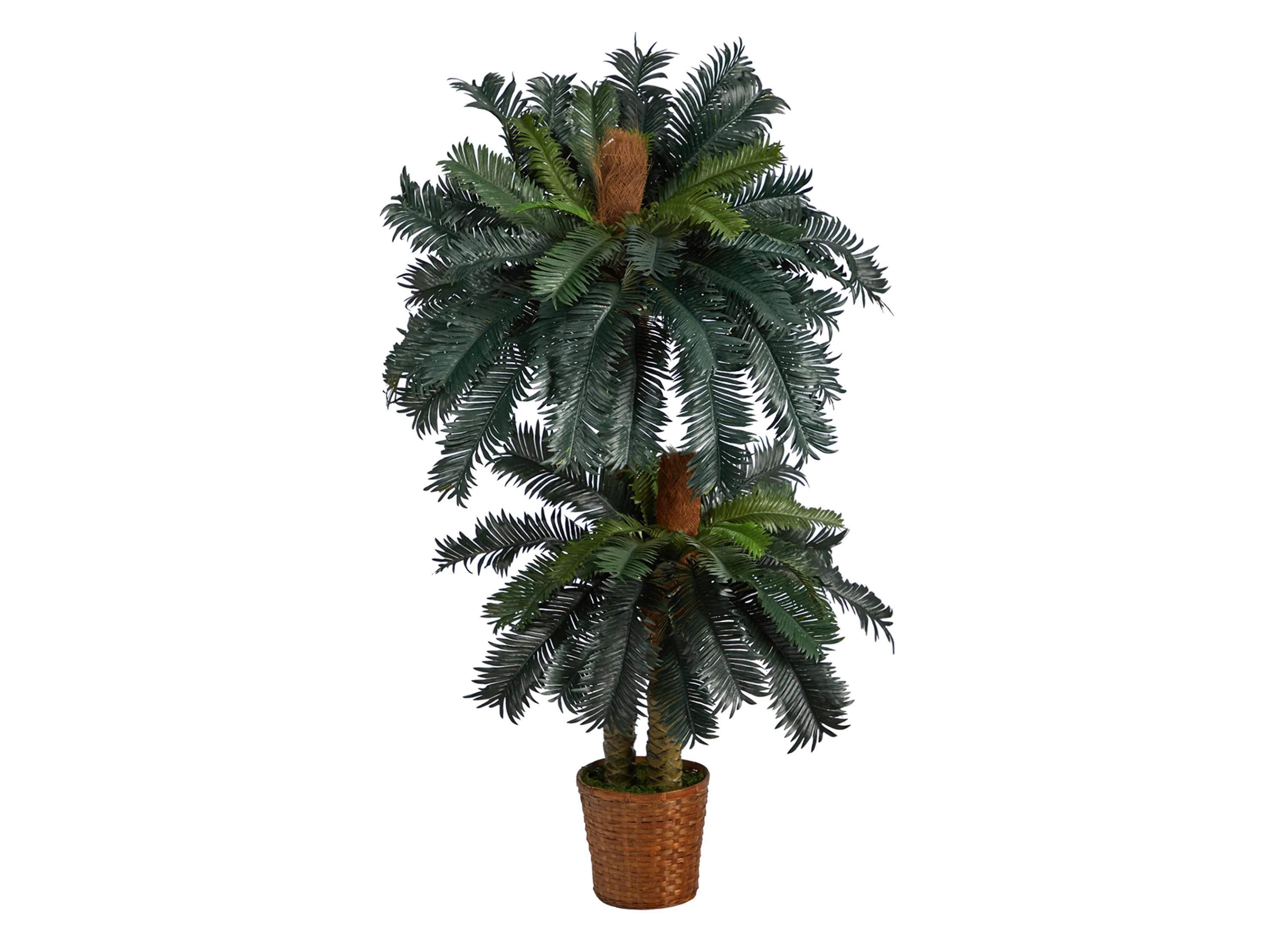 5ft. and 3ft. Double Sago Palm Artificial Tree with Basket