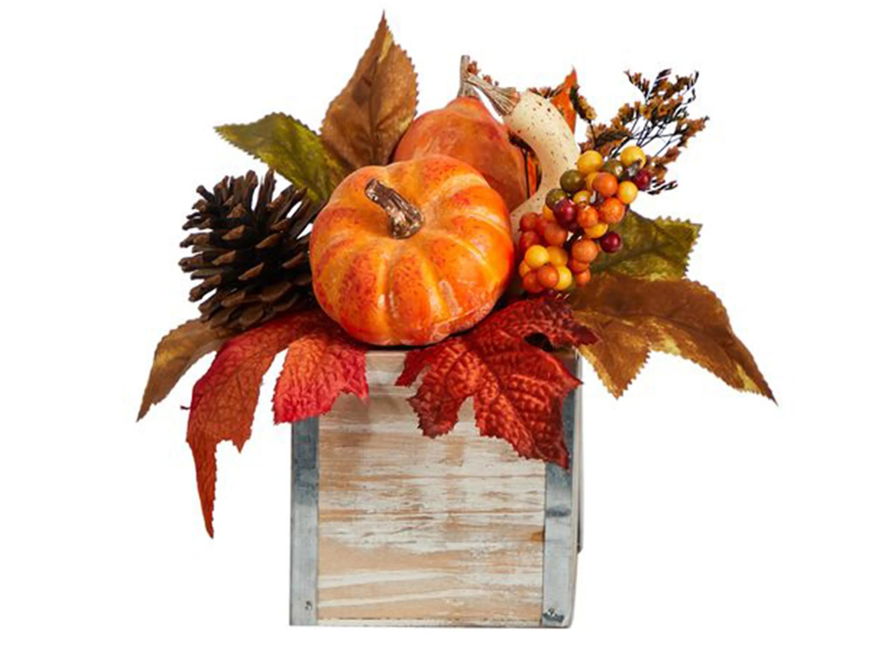 8in. Pumpkin, Gourd, Berries, and Pinecone Arrangement