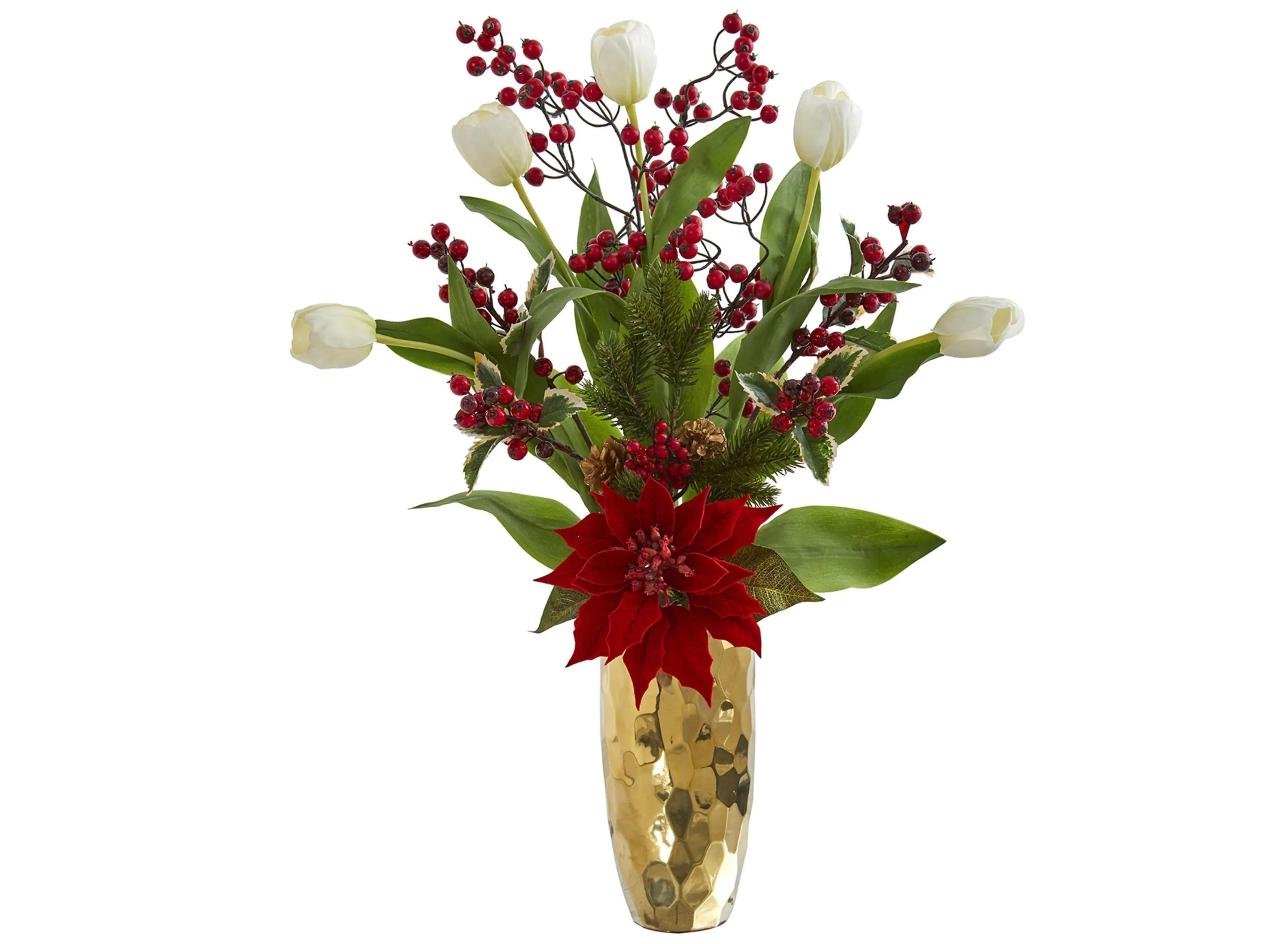 Tulip, Poinsettia and Berry Artificial Arrangement