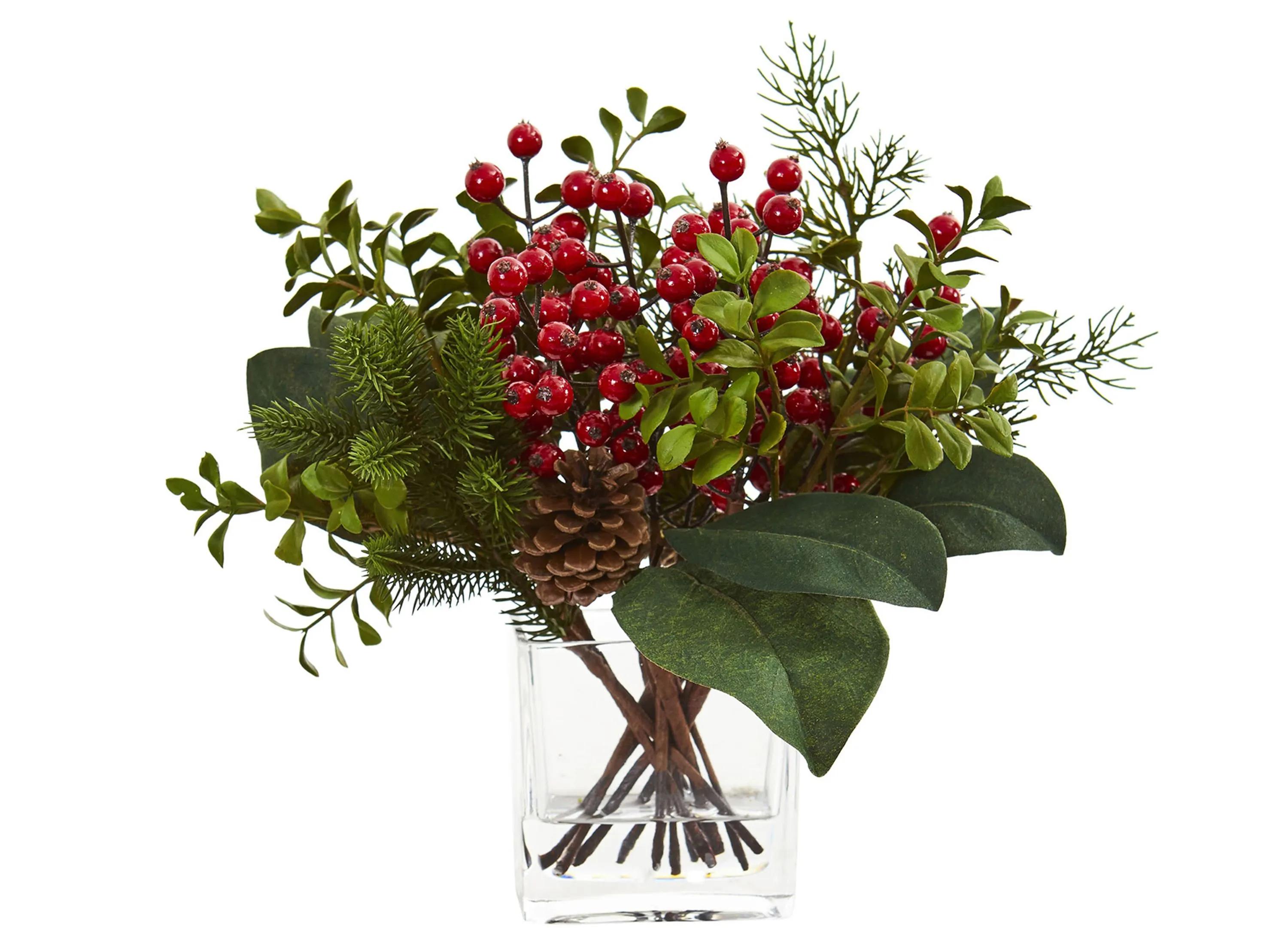 Berry, Pine and Boxwood Artificial Arrangement