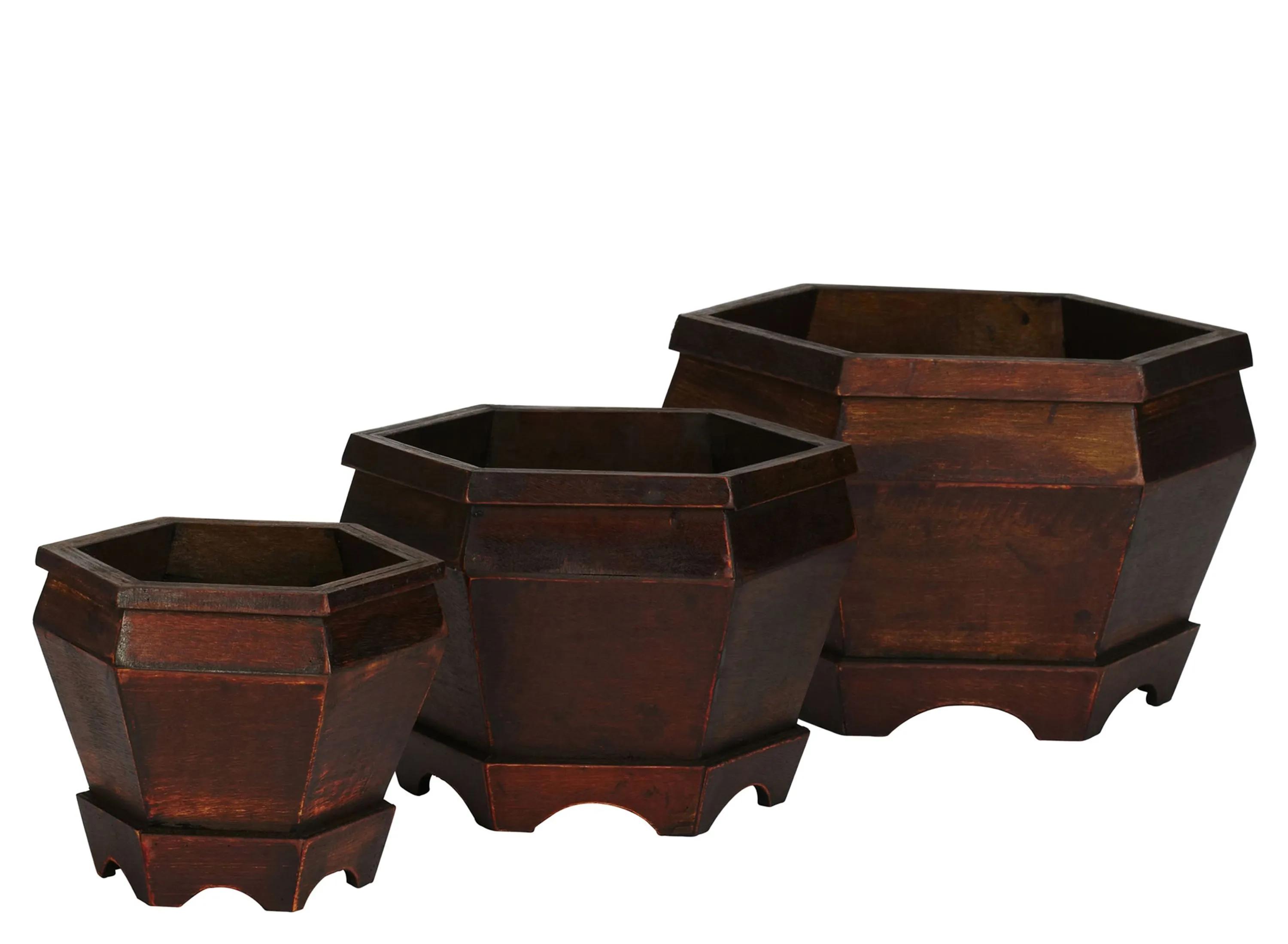 Wooden Hexagon Decorative Planter: Set of 3