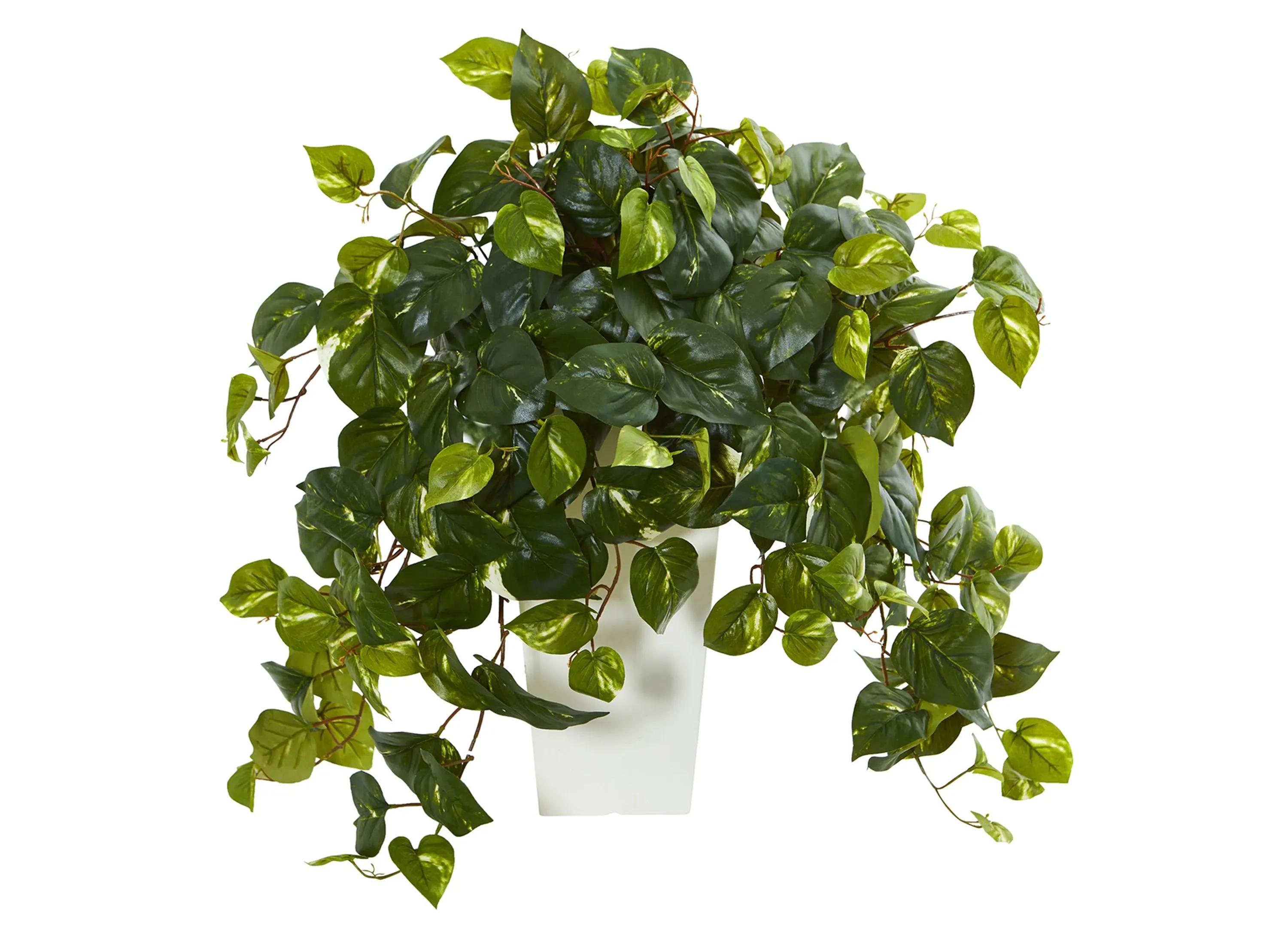 Pothos Artificial Plant in White Tower Vase