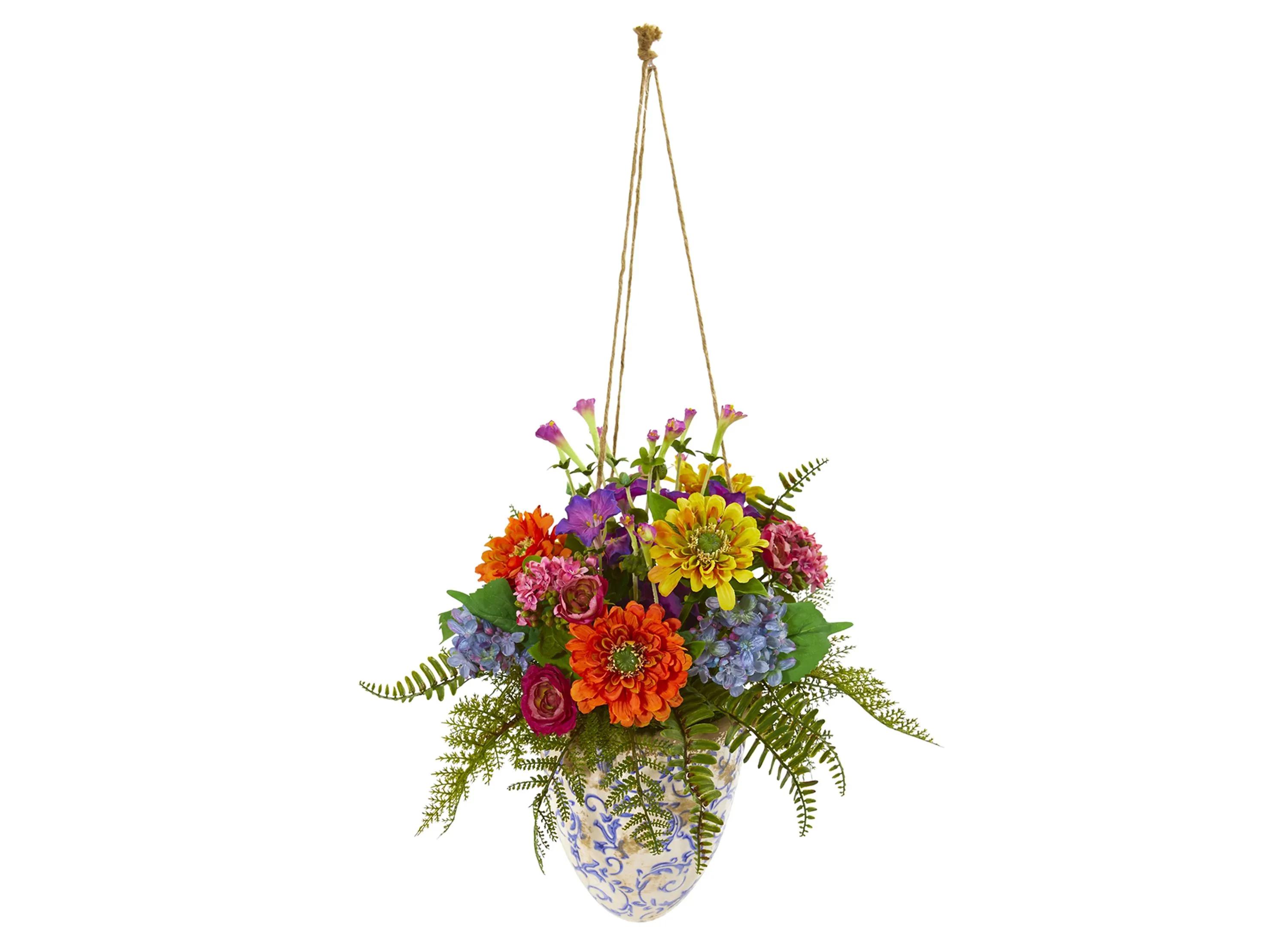 Mixed Flowers Artificial Plant in Hanging Vase