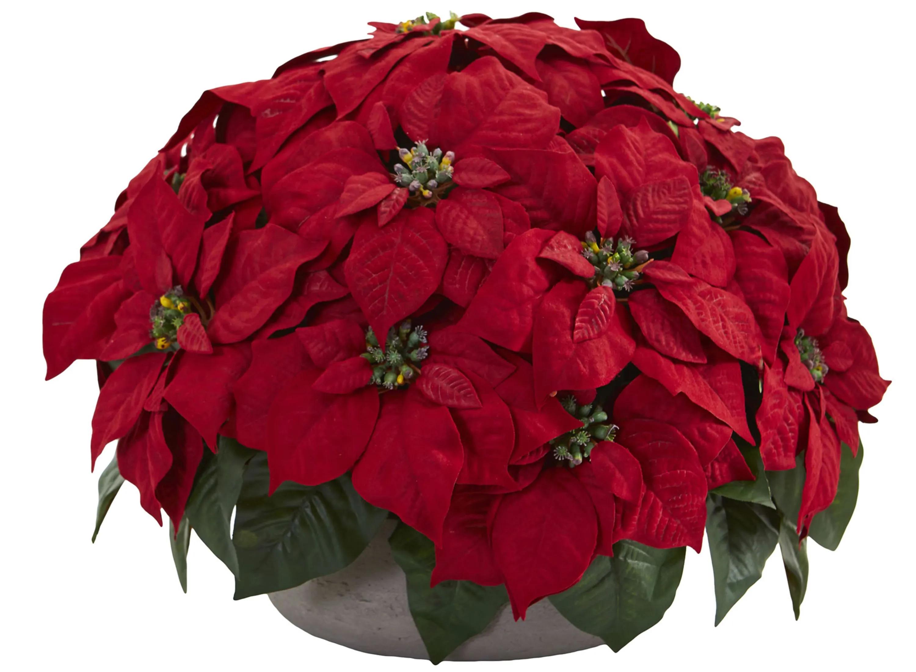 Poinsettia Artificial Plant in Stone Planter