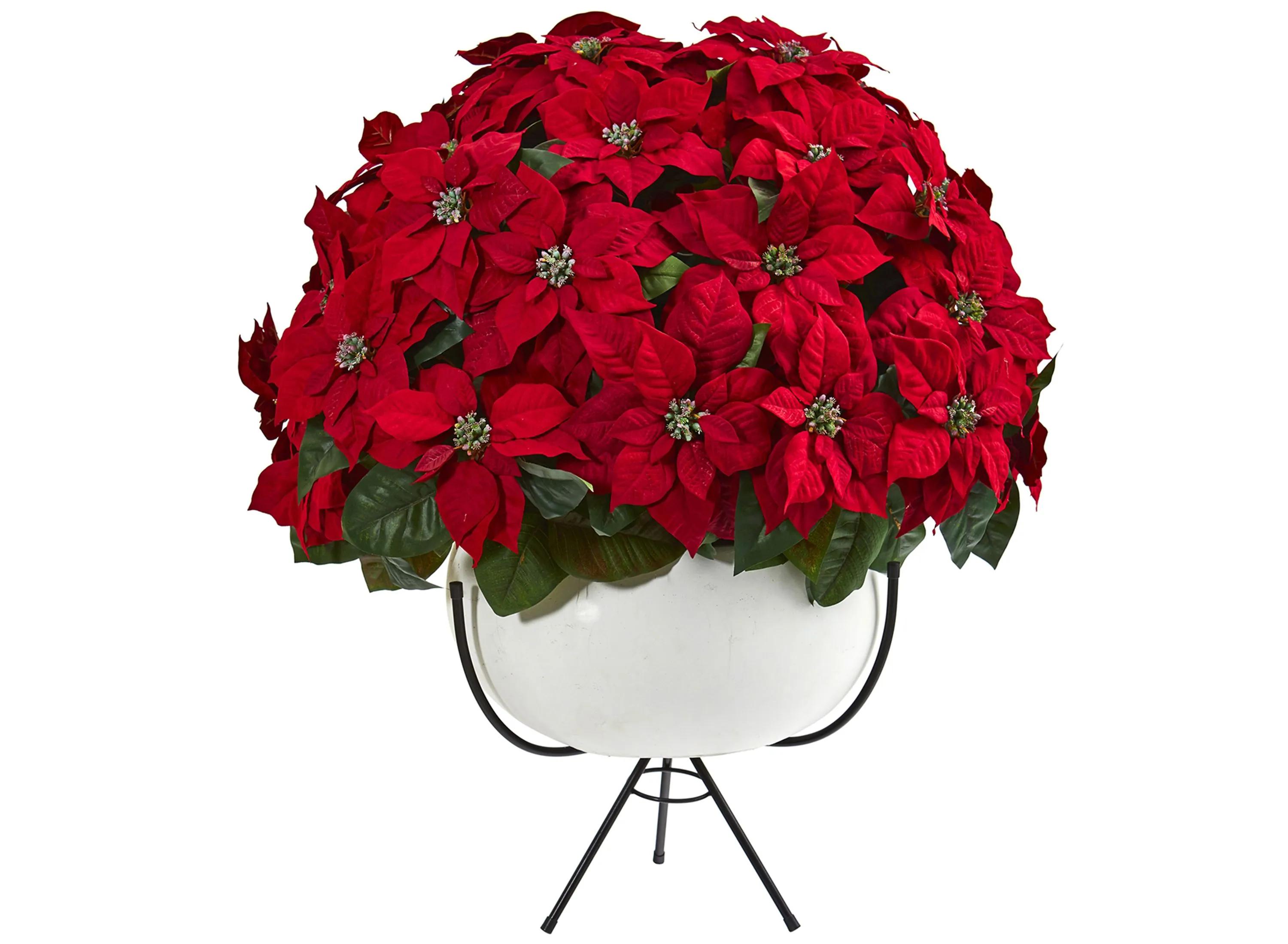 33 Grand Poinsettia Artificial Arrangement in White Vase with Metal Stan