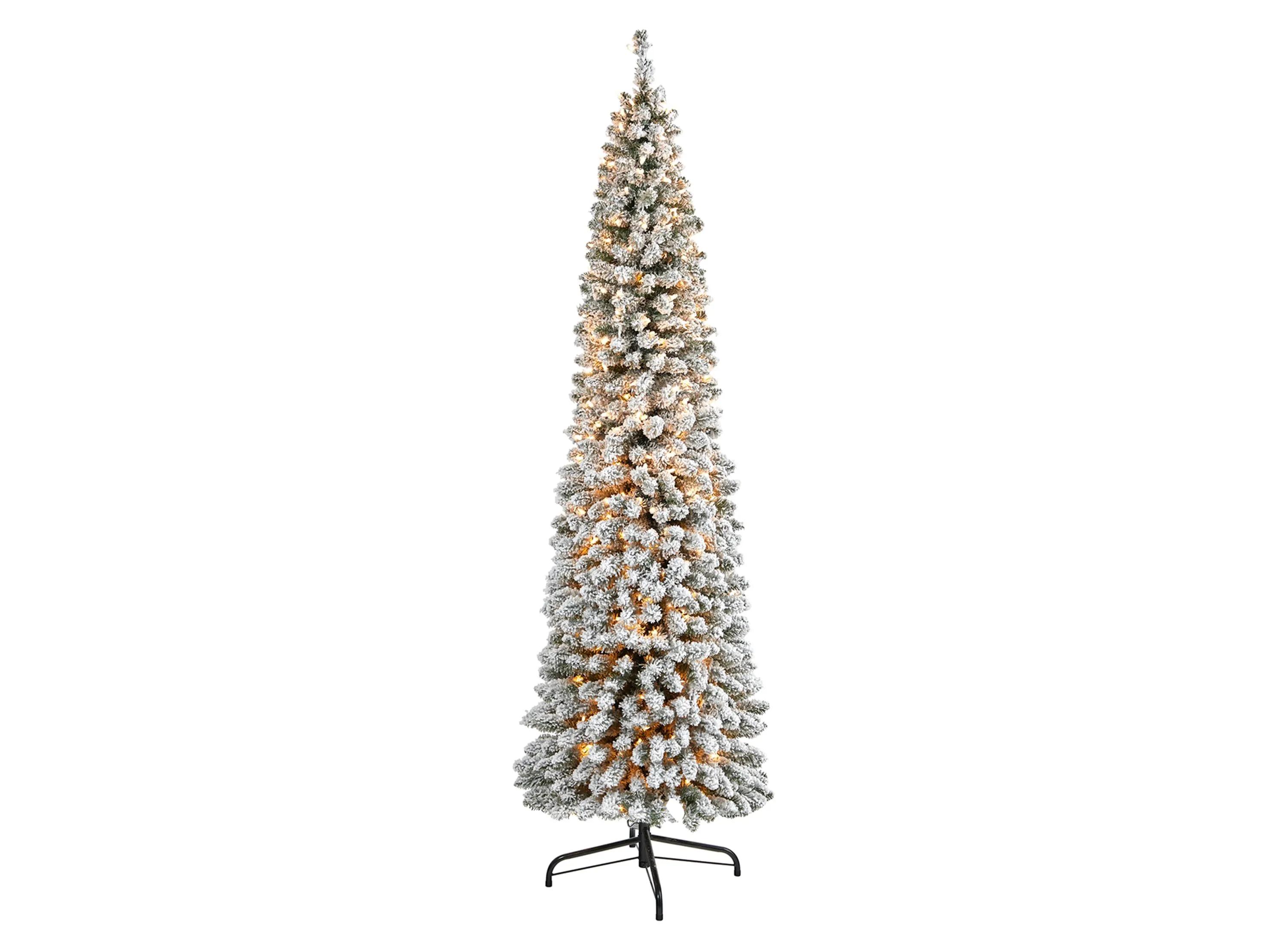 7ft. Pre-Lit Flocked Pencil Artificial Christmas Tree