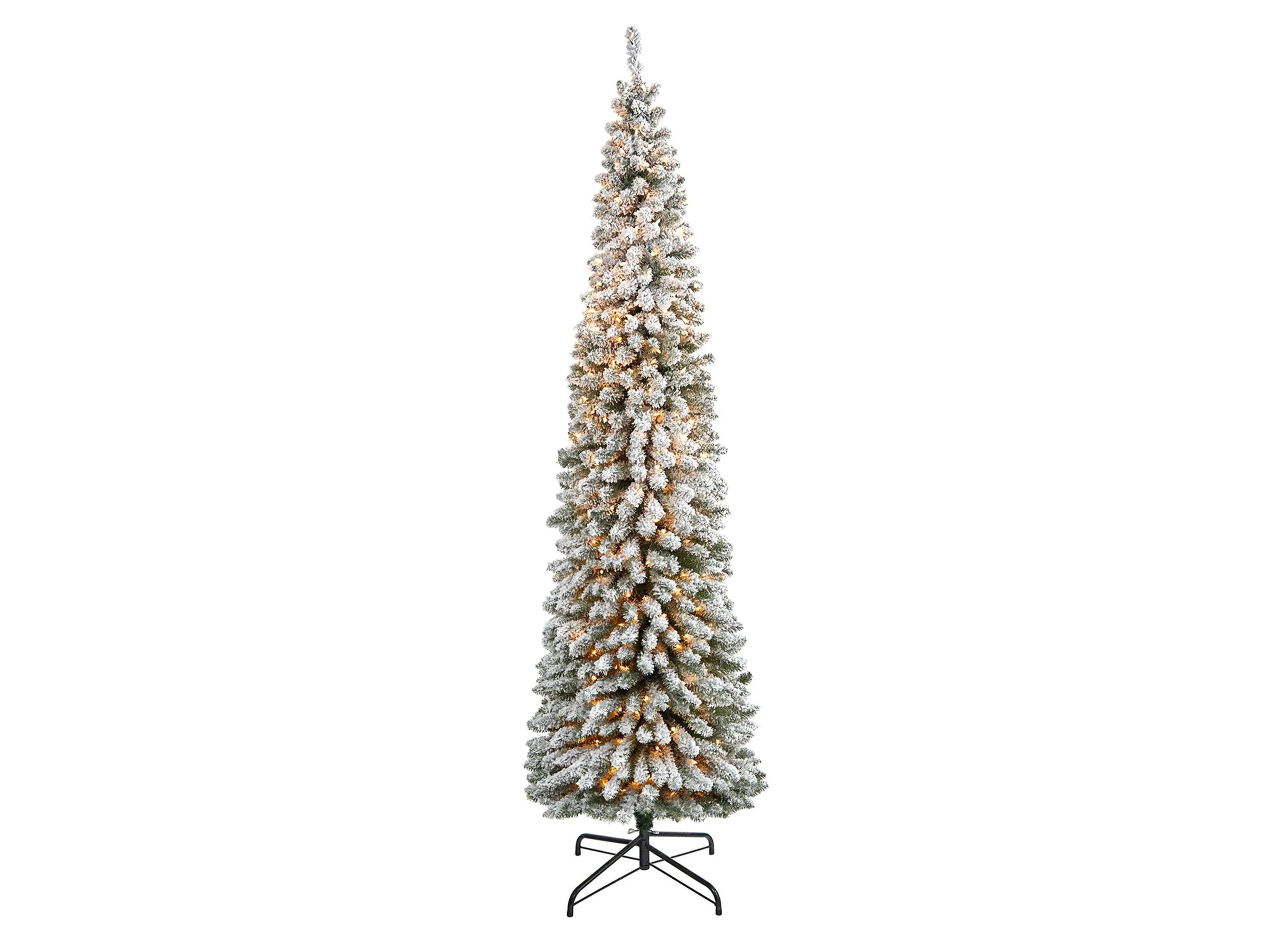 8ft. Pre-Lit Flocked Pencil Artificial Christmas Tree
