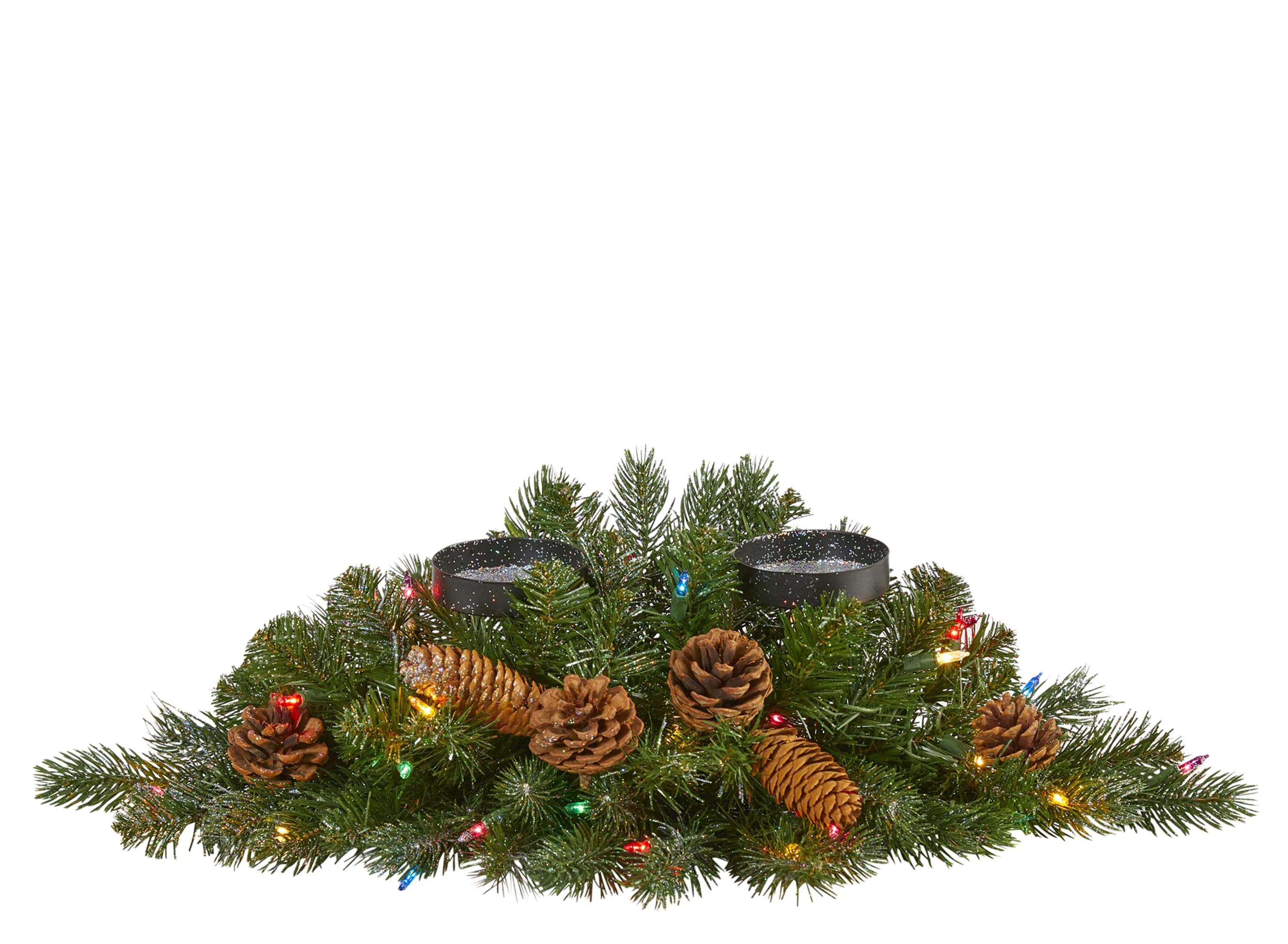 24in. Pre-Lit Flocked and Glittered Double Candelabrum