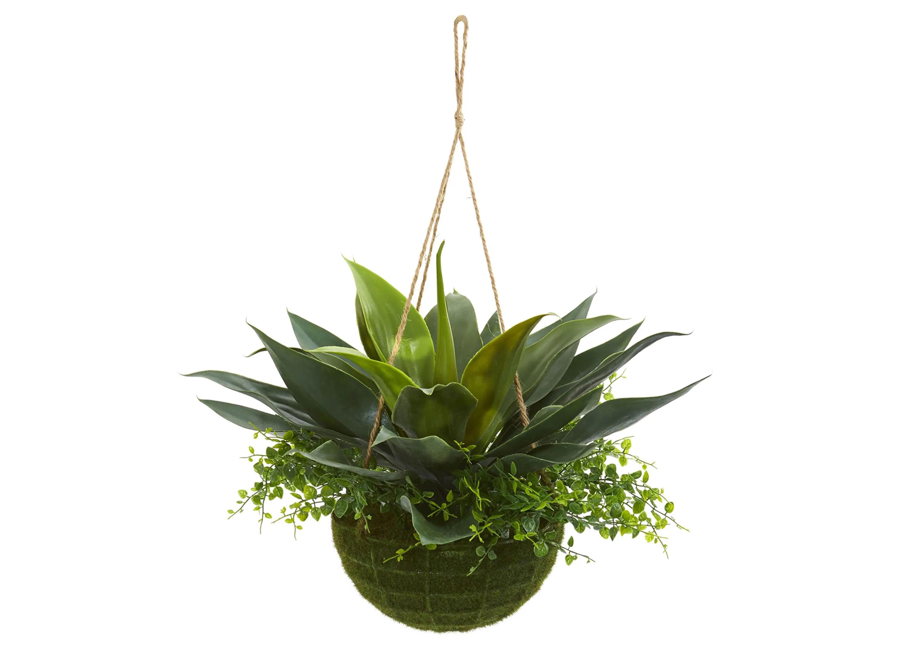 Agave and Maiden Hair Artificial Plant in Hanging Basket (Indoor/Outdoor)