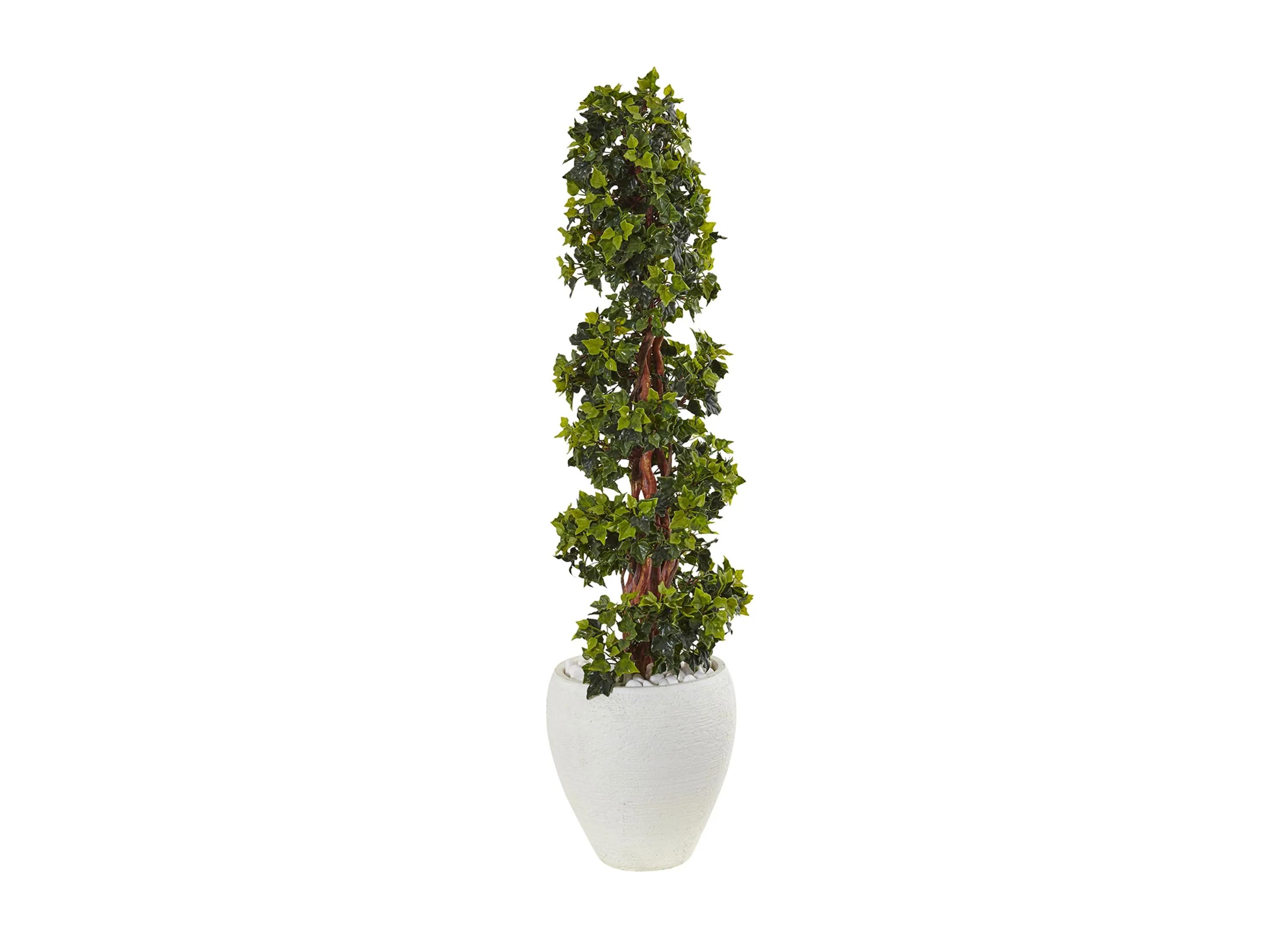 4ft. English Ivy Topiary Artificial Tree in White Planter (Indoor/Outdoor)