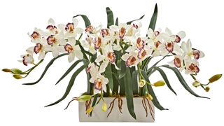 Cymbidium Artificial Arrangement in White Vase