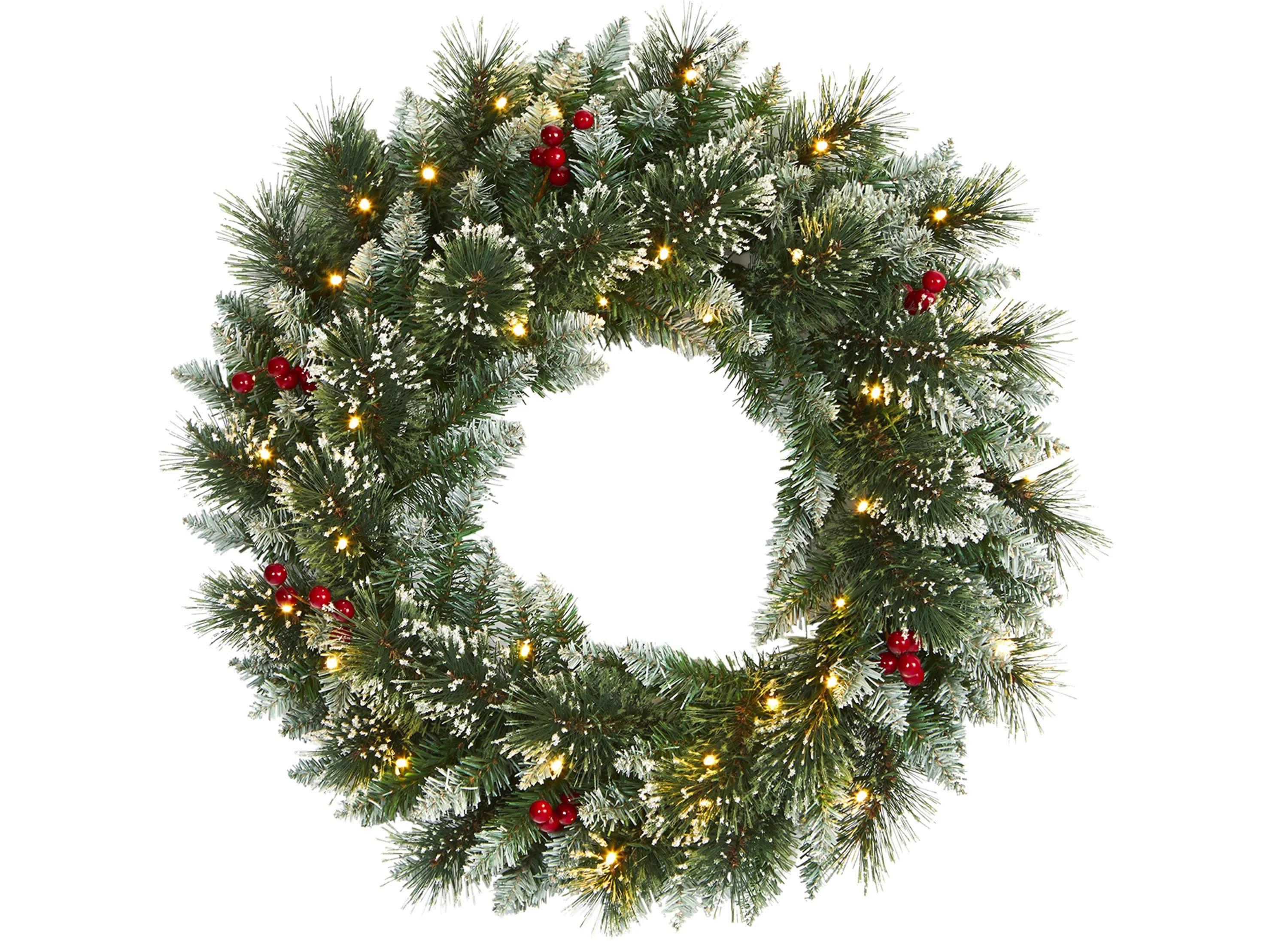 24in. Pre-Lit Frosted Swiss Pine Artificial Wreath