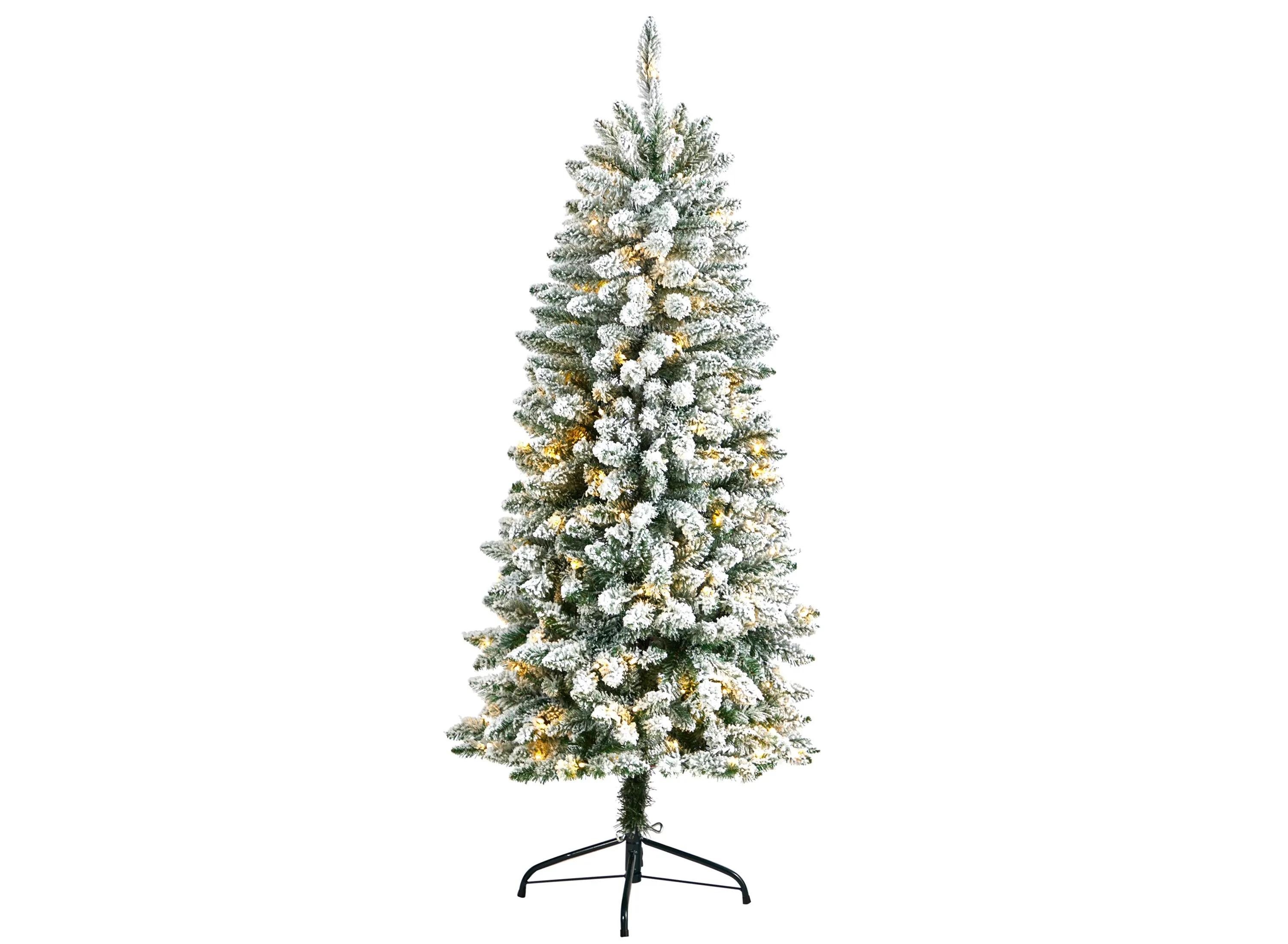 5 Slim Flocked Fir Artificial Christmas Tree with Warm White LED Lights an