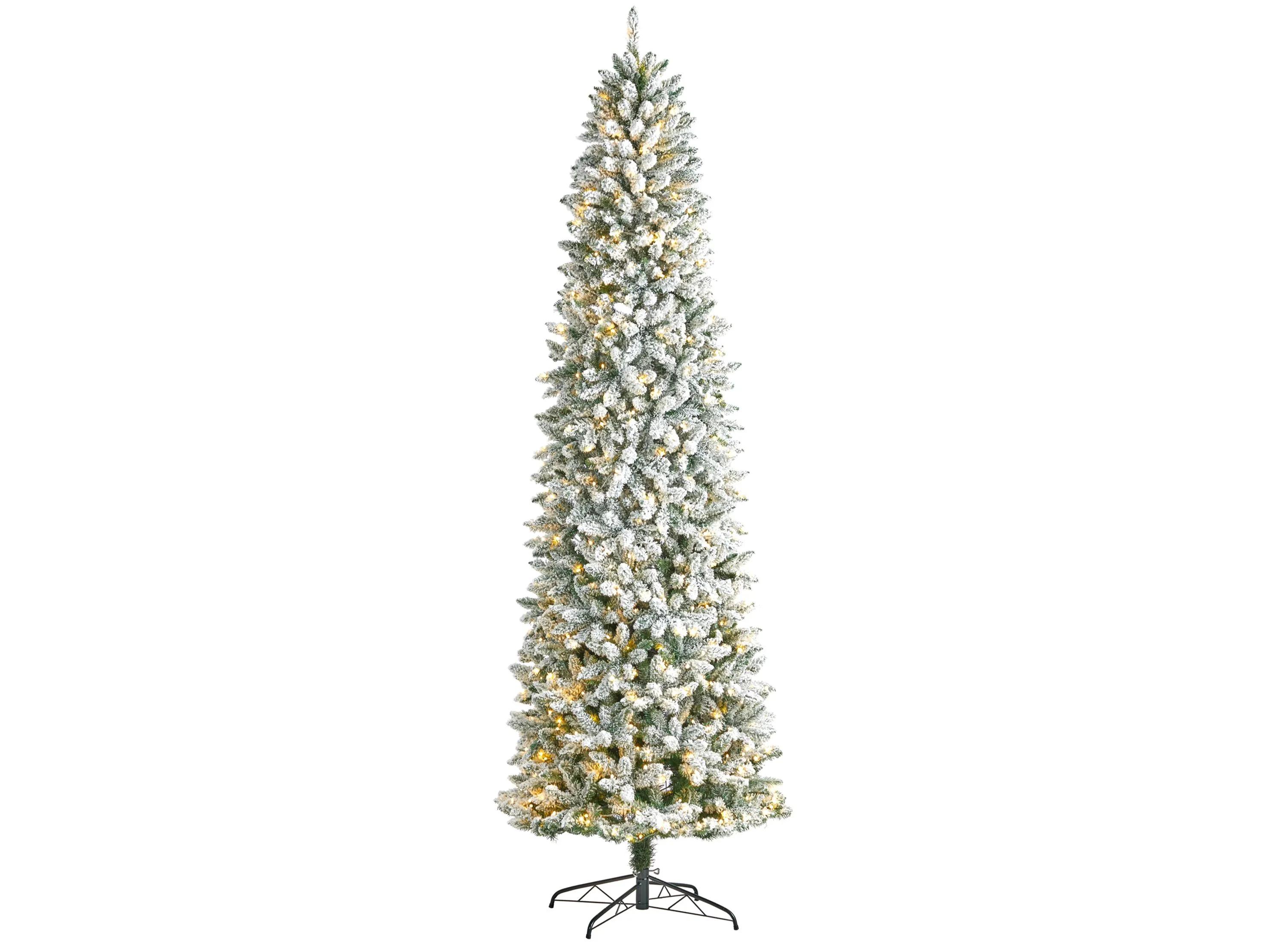 9 Slim Flocked Fir Artificial Christmas Tree with Warm White LED Lights an