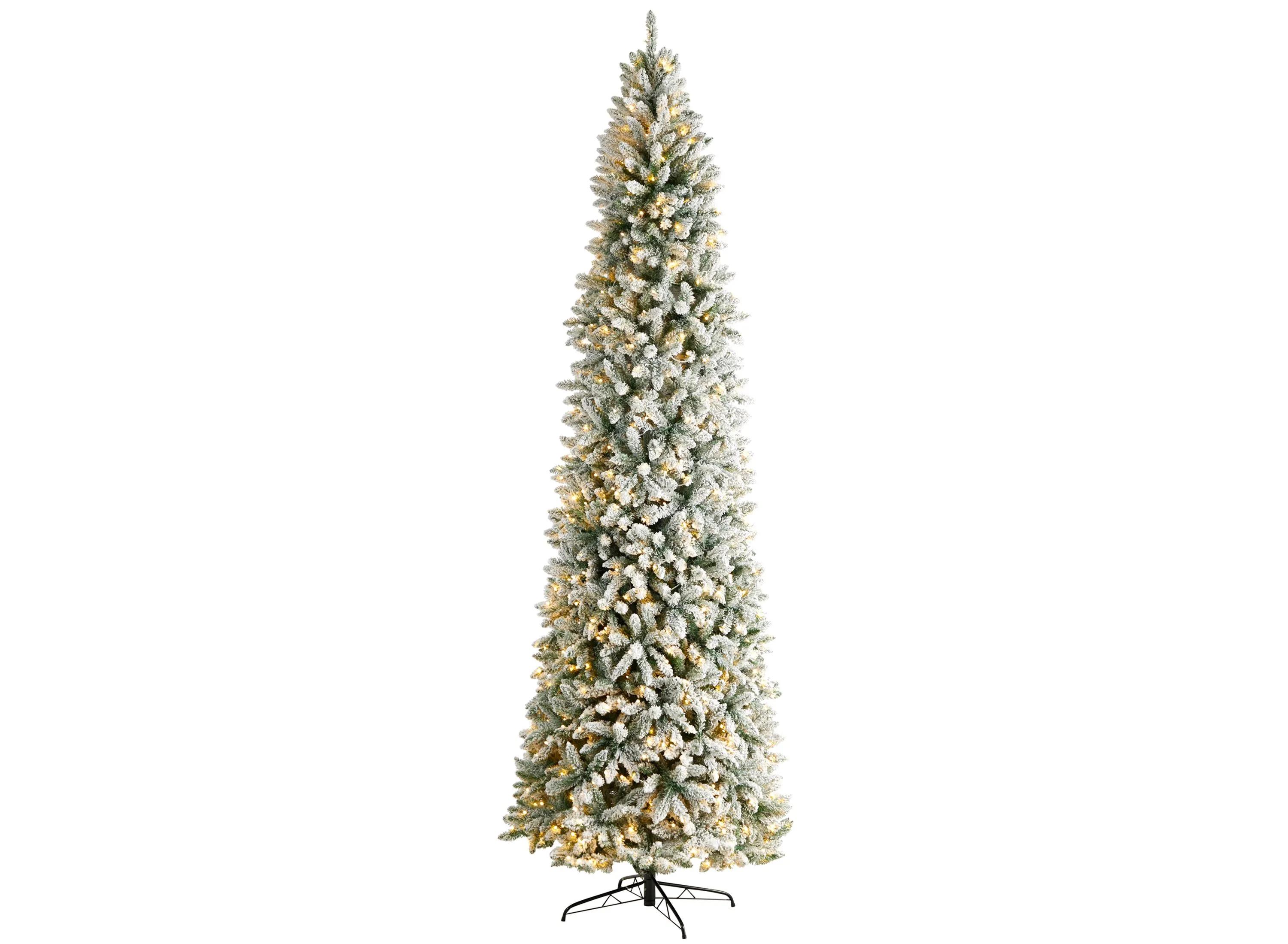10 Slim Flocked Fir Artificial Christmas Tree with Warm White LED Lights a