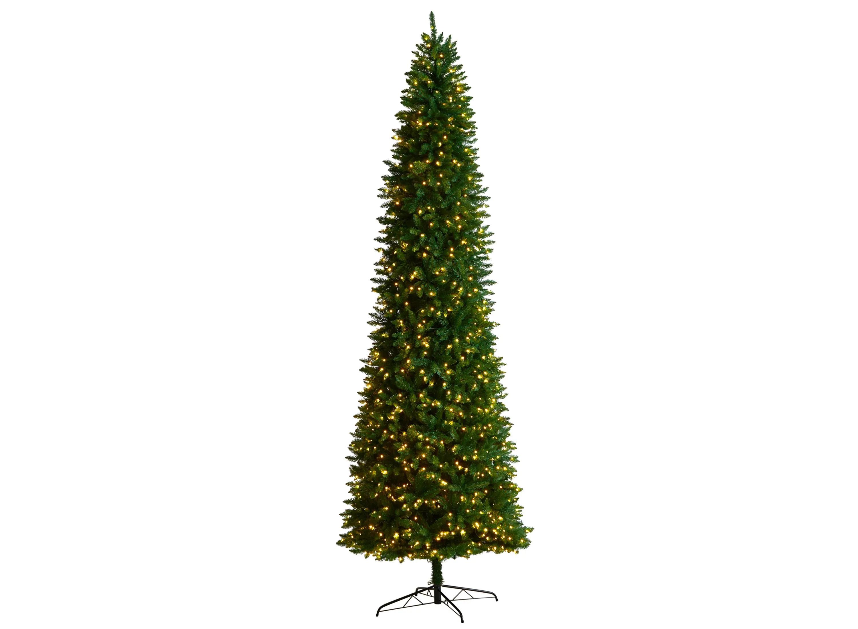 11 Slim Green Mountain Pine Artificial Christmas Tree with Clear LED Light