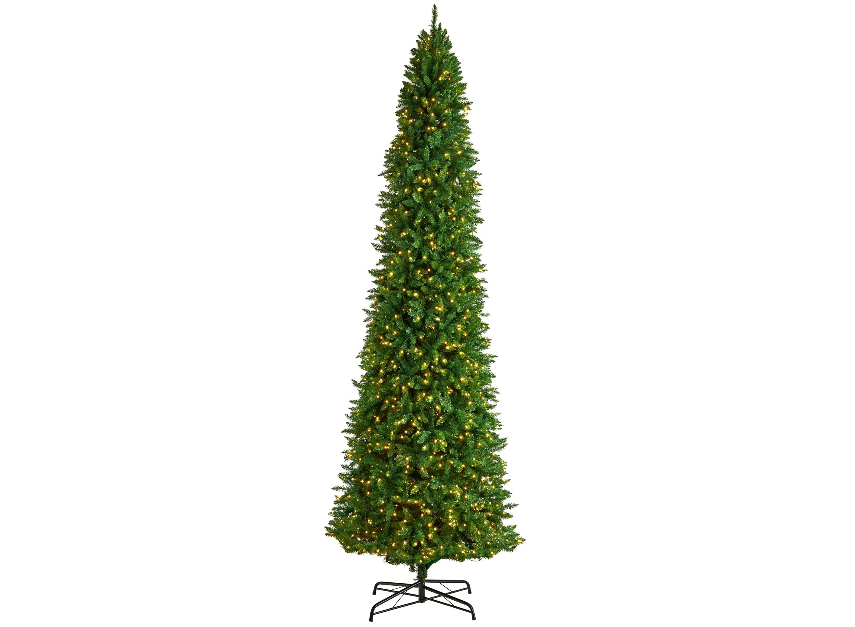 12 Slim Green Mountain Pine Artificial Christmas Tree with Clear LED Light