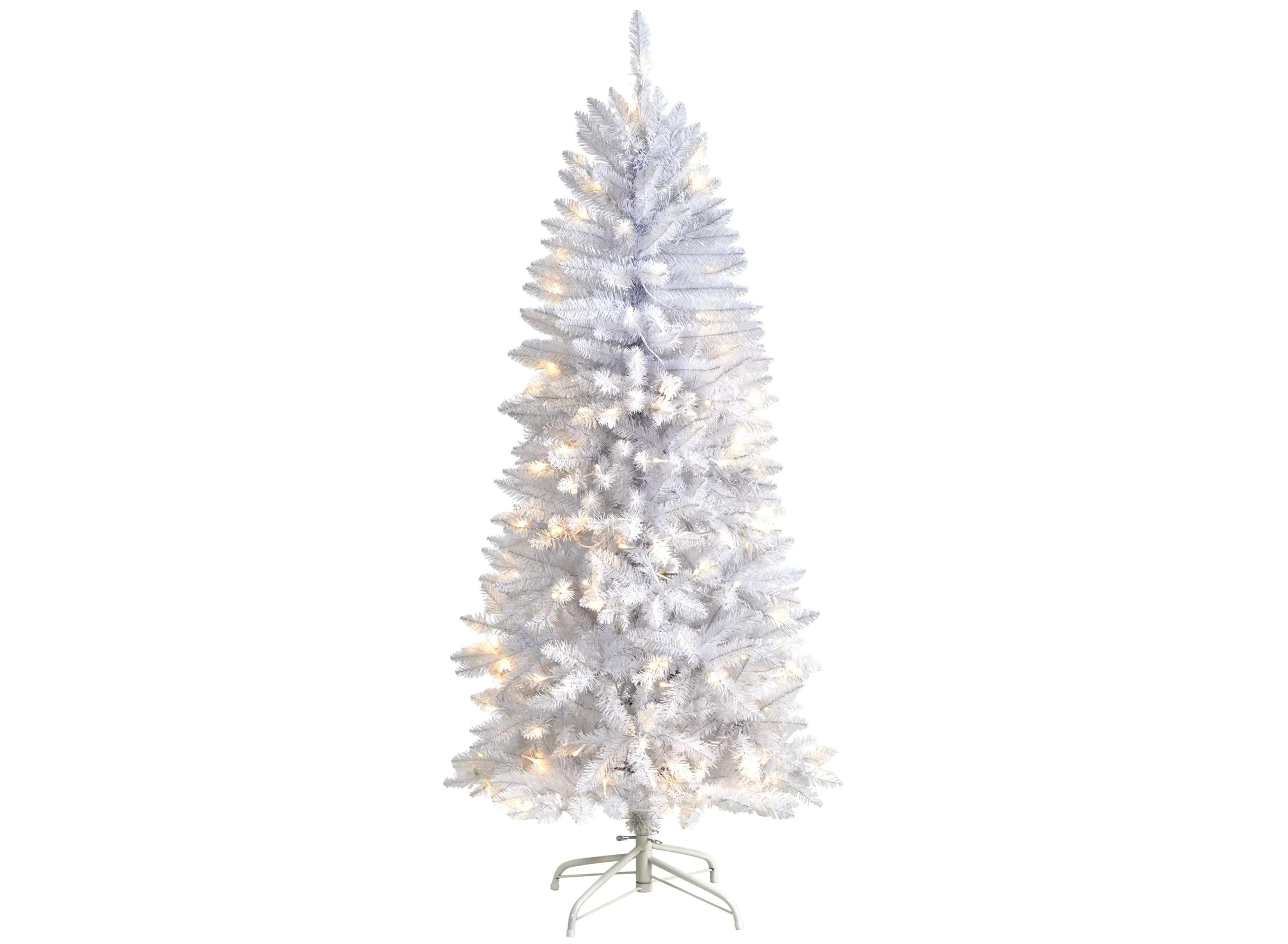 5 Slim White Artificial Christmas Tree with Warm White LED Lights and Bend