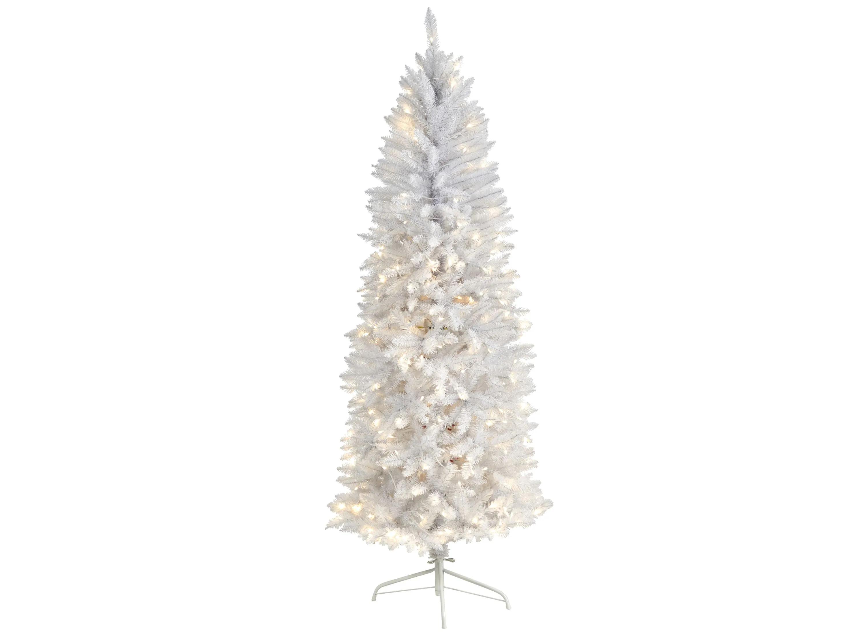 6 Slim White Artificial Christmas Tree with Warm White LED Lights and Bend