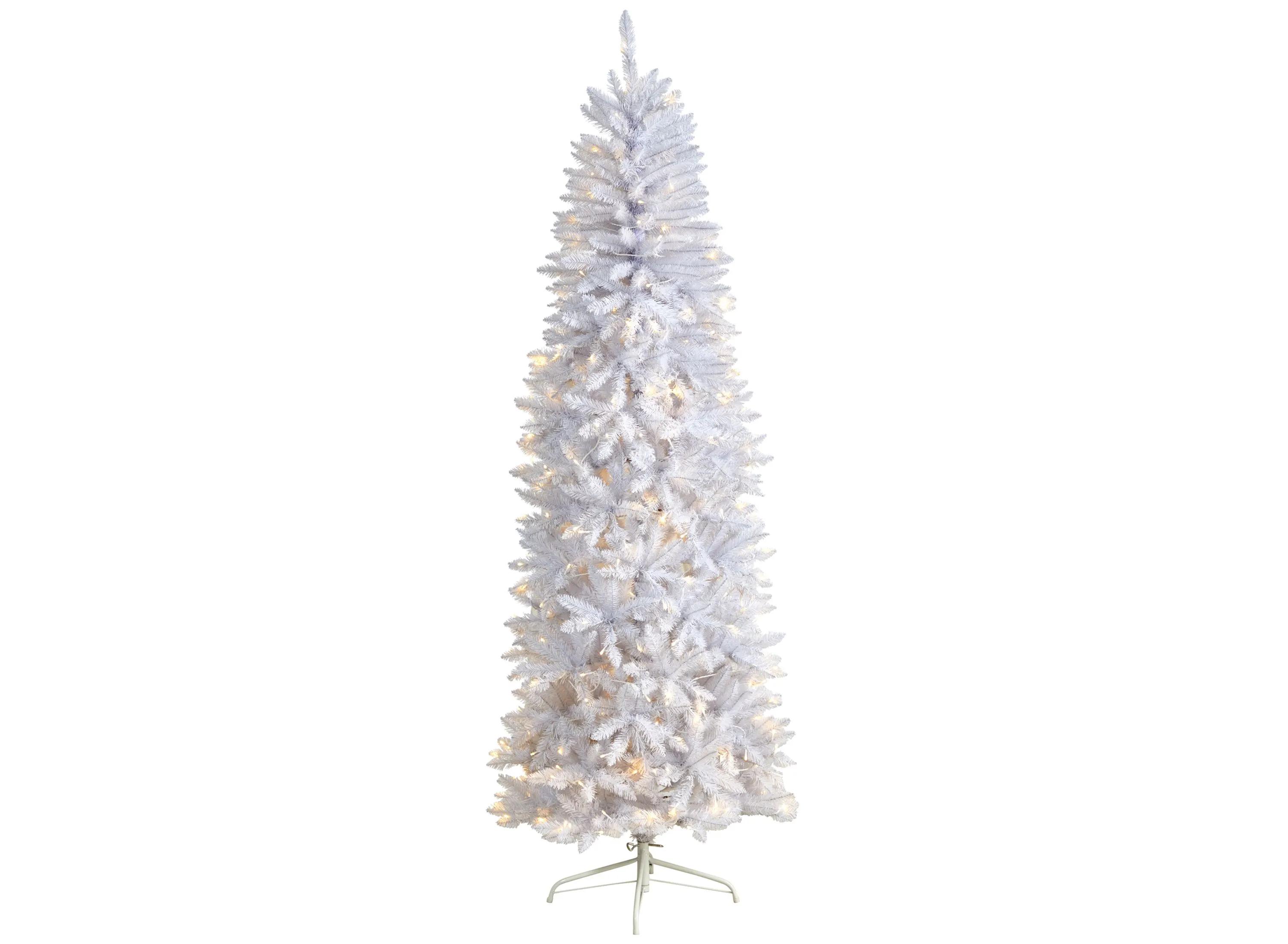 7 Slim White Artificial Christmas Tree with Warm White LED Lights and Bend