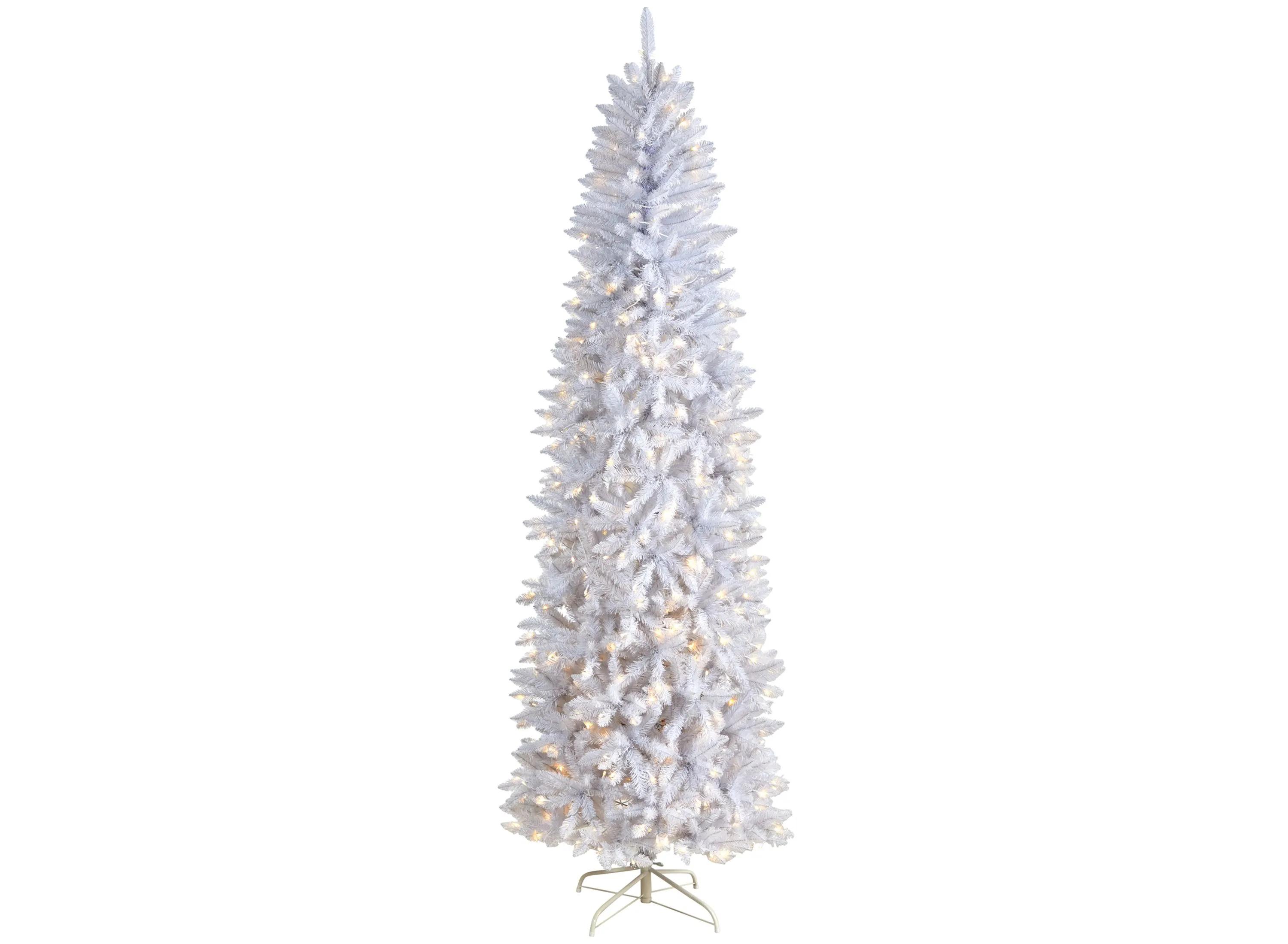 8 Slim White Artificial Christmas Tree with Warm White LED Lights and Bend